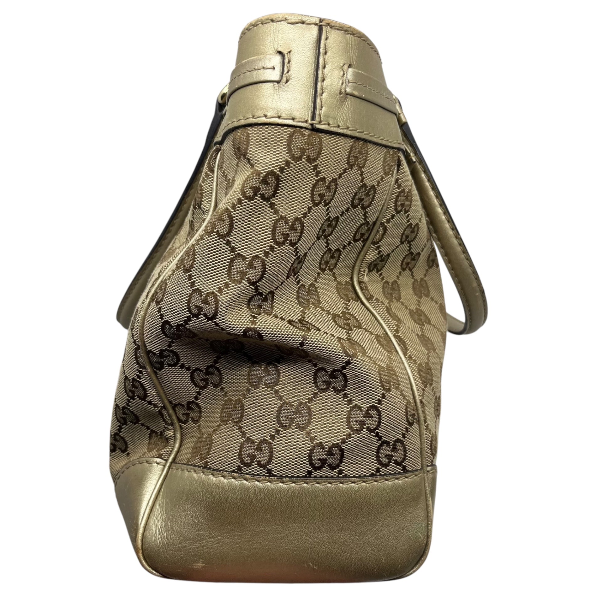 GUCCI(グッチ) GG canvas leather handbag GG キャンバス レザー ハンドバッグ 257061 486628 ベージュ×ゴールド リボン ロゴ