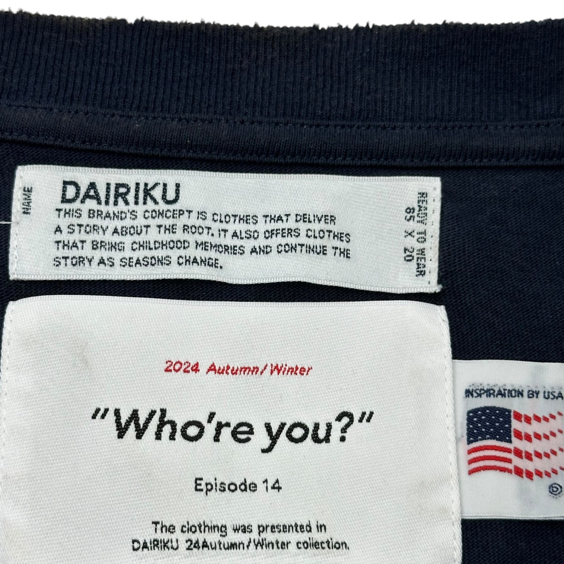 DAIRIKU(ダイリク) 24AW WHO vintage theme tee ヴィンテージ 加工 長袖 刺繍 Tシャツ 24AW C-16 FREE ネイビー カットソー