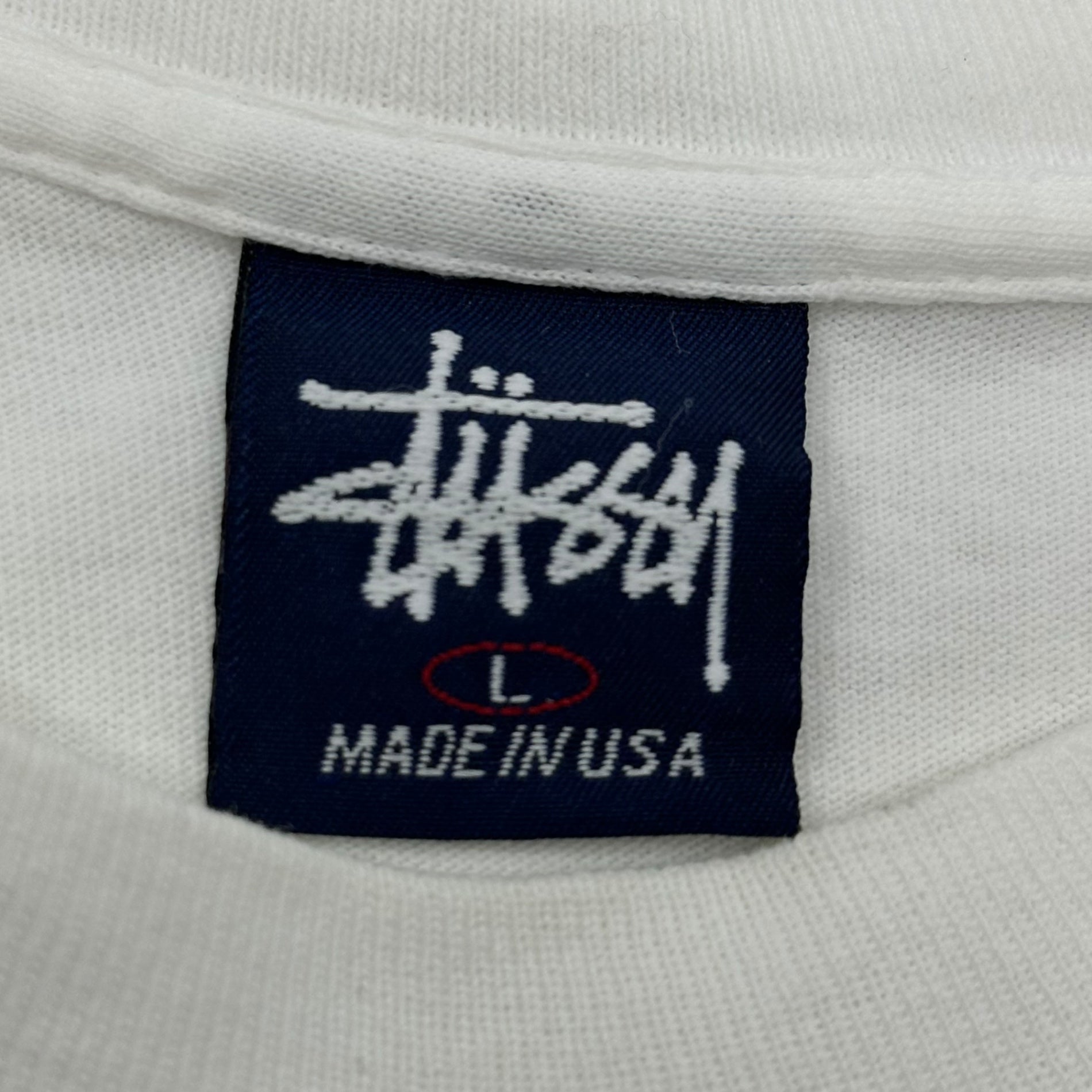 STUSSY(ステューシー) 90's USA made Bin lid logo graphic T-shirt ビン ふた ロゴ グラフィック Tシャツ L ホワイト 90年代 USA製 ヴィンテージ OLD