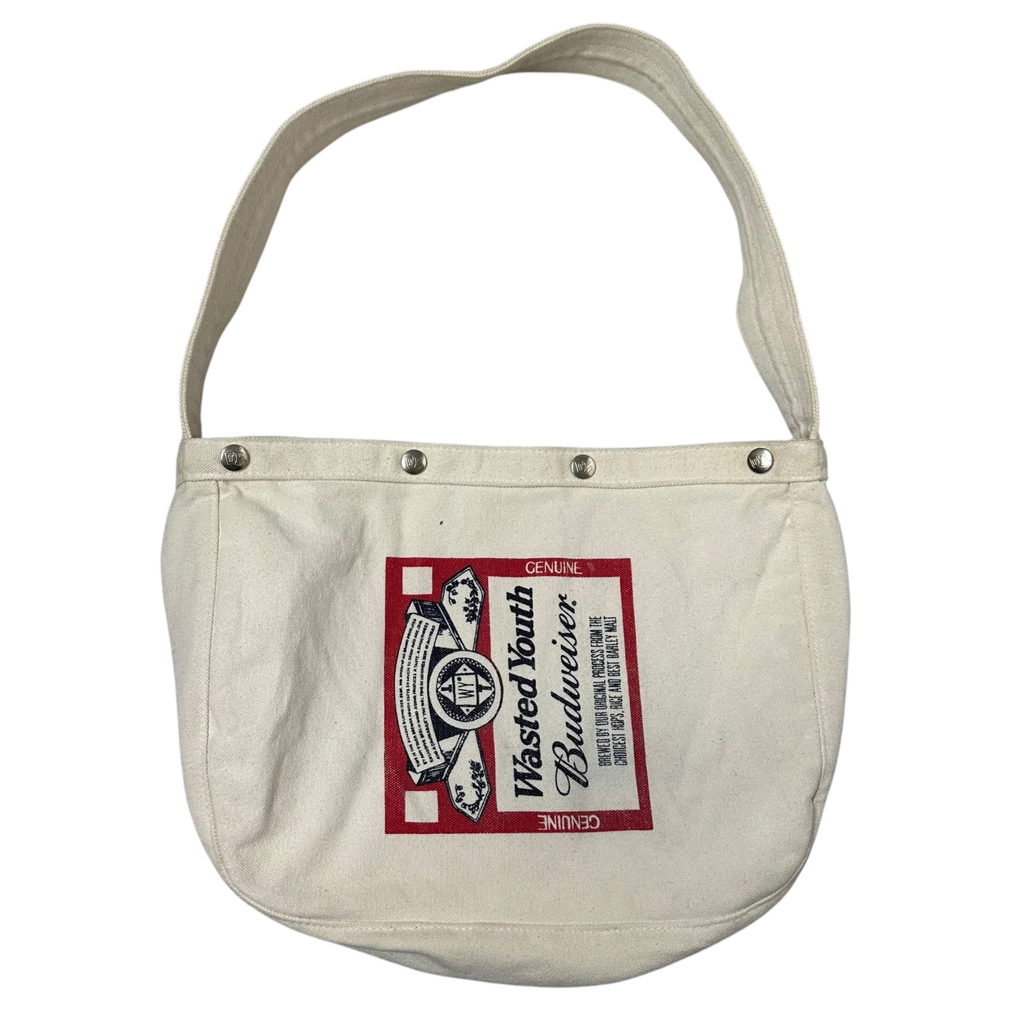 Wasted Youth(ウェイステッド ユース) ×Budweiser PAPERBOY BAG ロゴキャンバス ショルダーバッグ ホワイト×レッド verdy