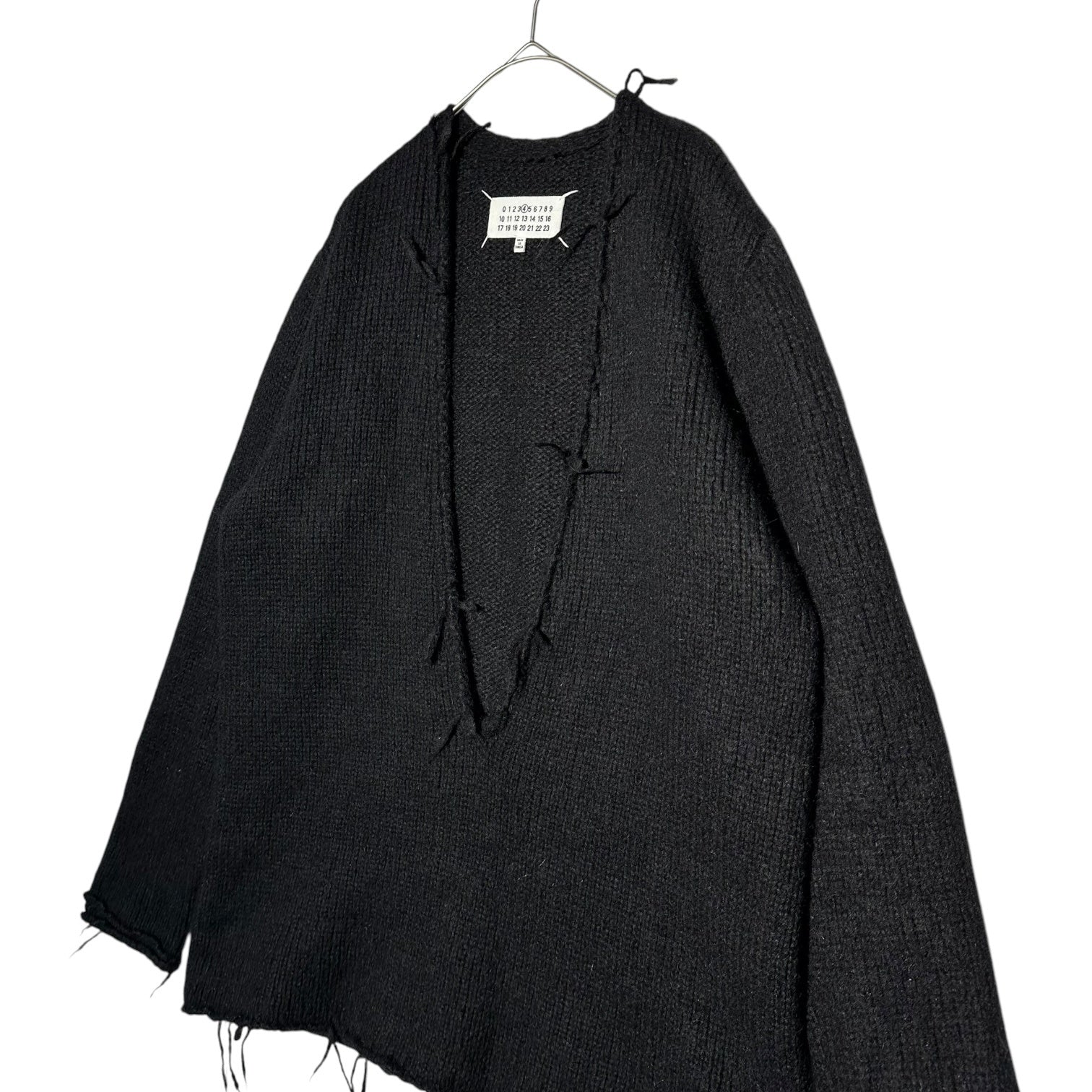 MAISON MARGIELA(メゾンマルジェラ) 16AW ①Valouse Alpaca Blend Fringe Pullover Knit ヴァルーズ アルパカ混 フリンジ プルオーバー ニット 深Vネック 厚手 S31GP0069 M ブラック メンズ着用可能