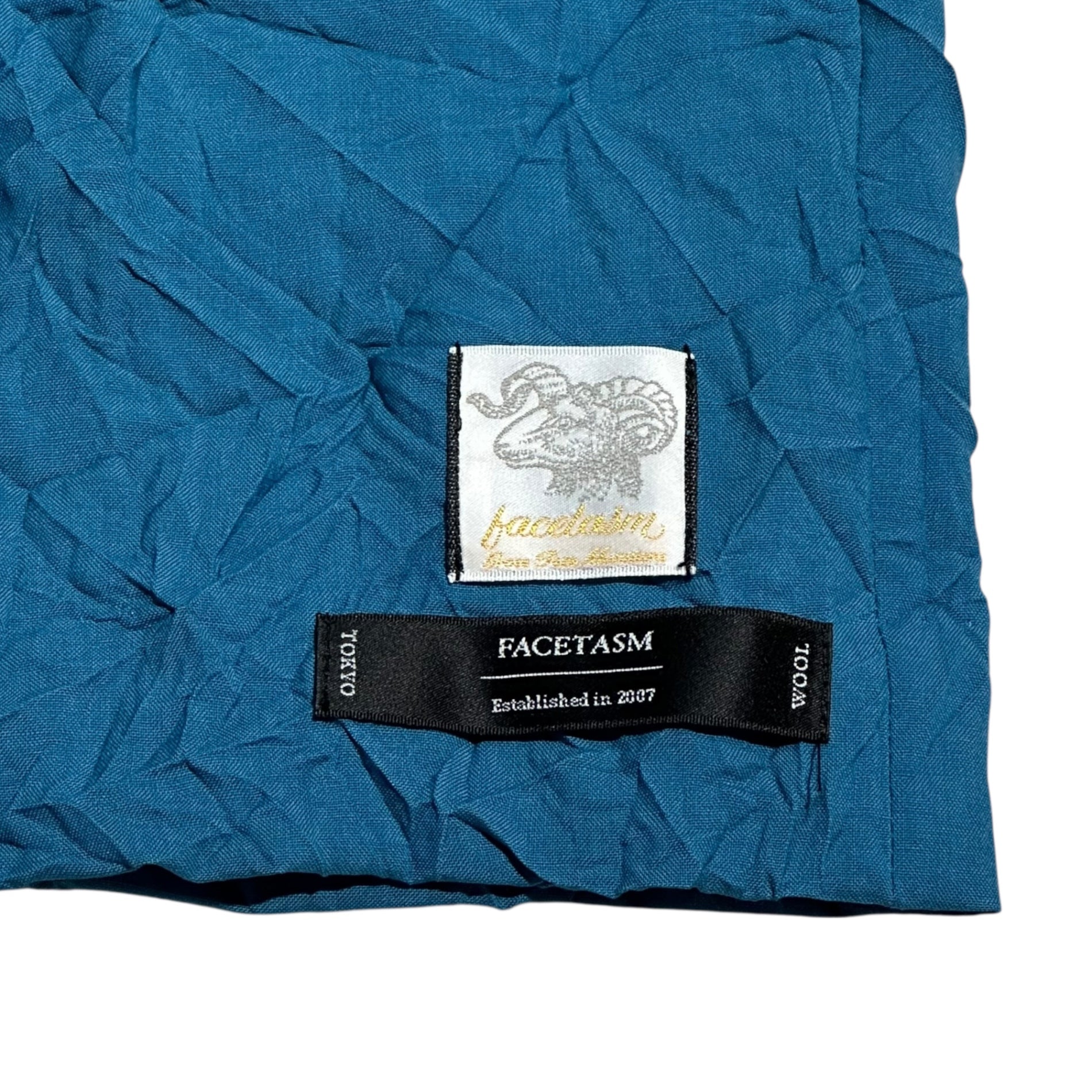 FACETASM(ファセッタズム) Wrinkle-Processed Long Shirt & Wide Cropped Pants Set シワ加工 ロング シャツ & ワイド クロップド パンツ セットアップ TOP:MRC-SH-M10 BOTTOM:MRC-PT-M12 3(S) ブルー セットアップ