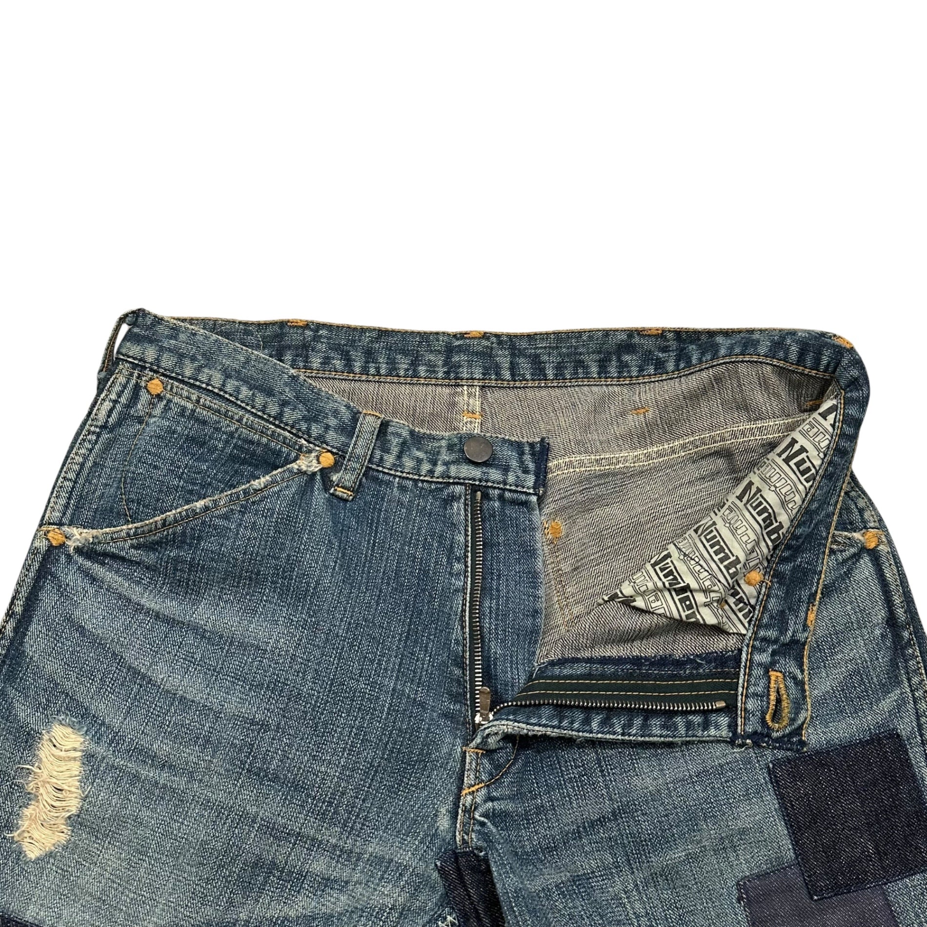 NUMBER (N)INE(ナンバーナイン) 2003AW "TOUCH ME I'M SICK" Patchwork Denim Pants カート期 パッチワーク デニム パンツ 4相当(実寸84cm) インディゴ 00’s