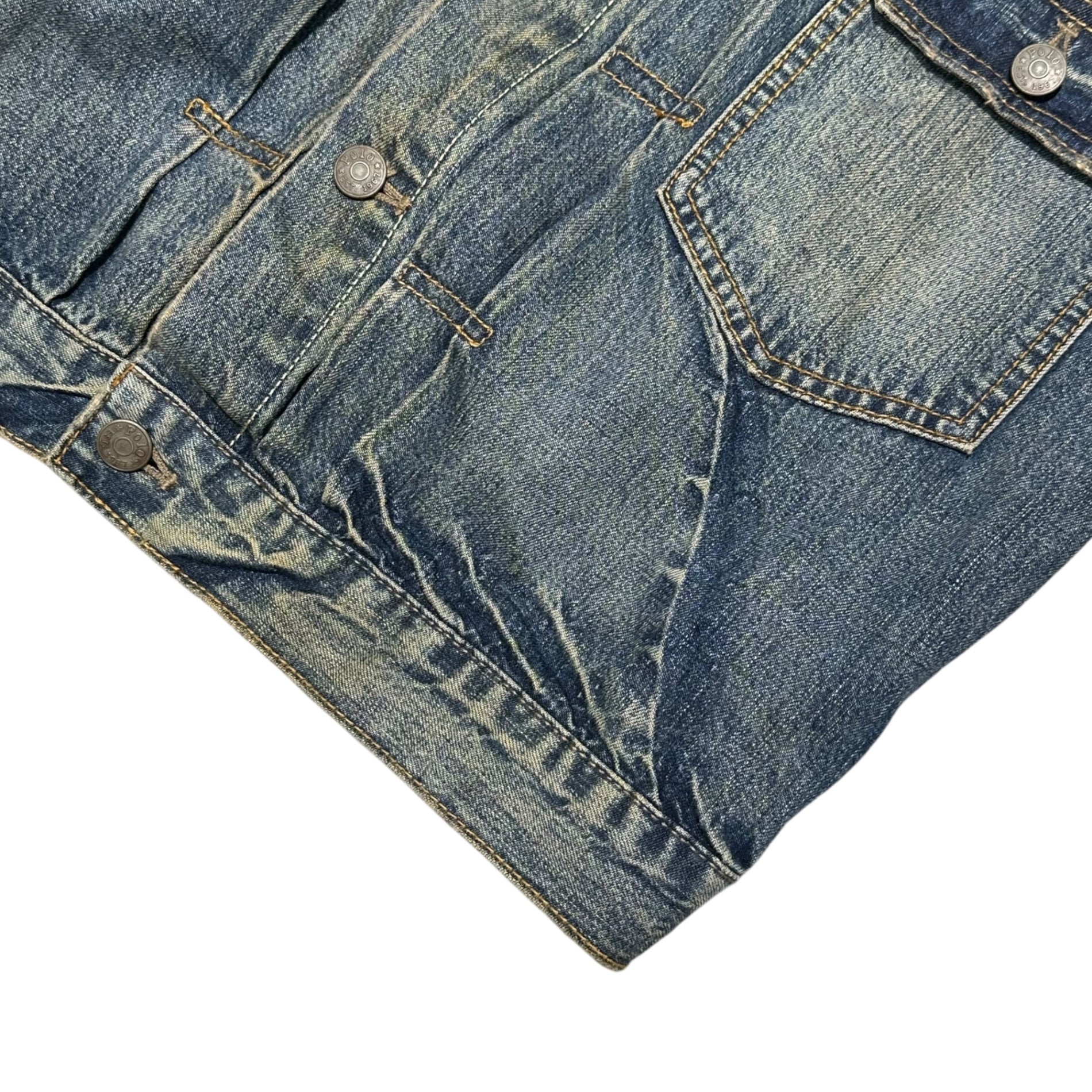 POLO RALPH LAUREN(ポロラルフローレン) 90’s~00's Type 2 Denim Tracker Jacket - Vintage-Washed セカンド タイプ ヴィンテージ 加工 デニム トラッカー ジャケット JR-RL-LM3107 L インディゴ インパクト21タグ 90年代後半~00年代