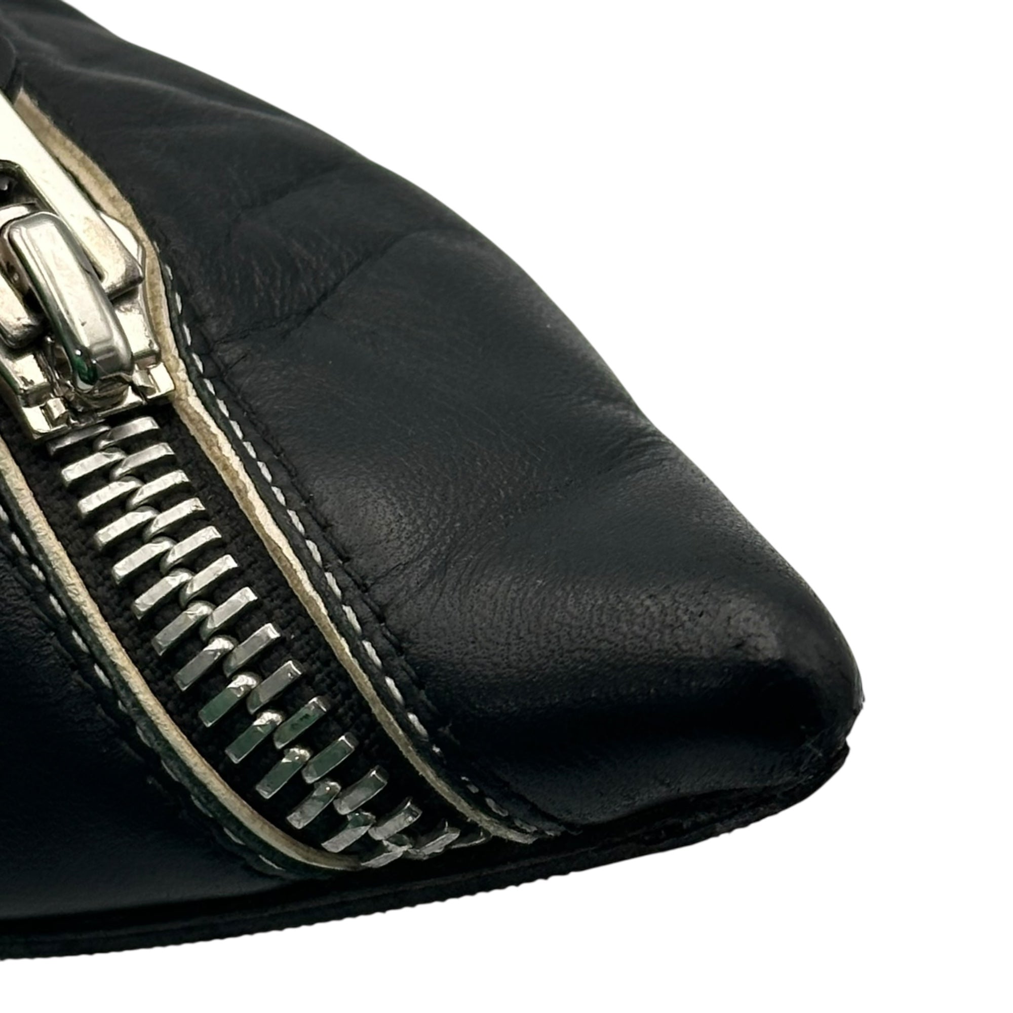 CELINE(セリーヌ) Phobe Philo Seasonal Diagonal Zip Pointed Toe Leather Shoes フィービー期 斜め ジップ ポインテッド トゥ レザー シューズ 表記消(23.5cm程度) ブラック