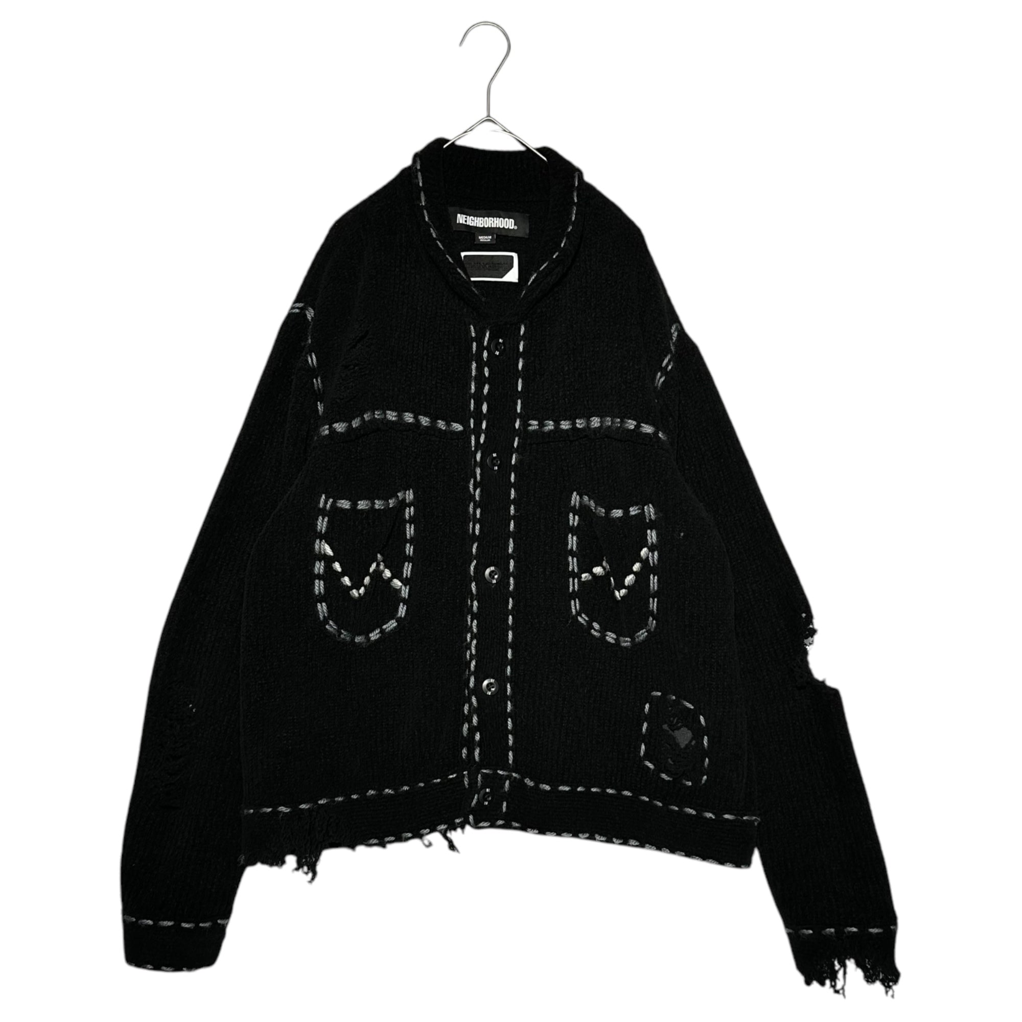 NEIGHBORHOOD(ネイバーフッド) 24AW × PHINGERIN PG1 SAVAGE KNIT フィンガリン サヴェージニット ジャケット PD-242-NH-KN-011 M ブラック×ホワイト