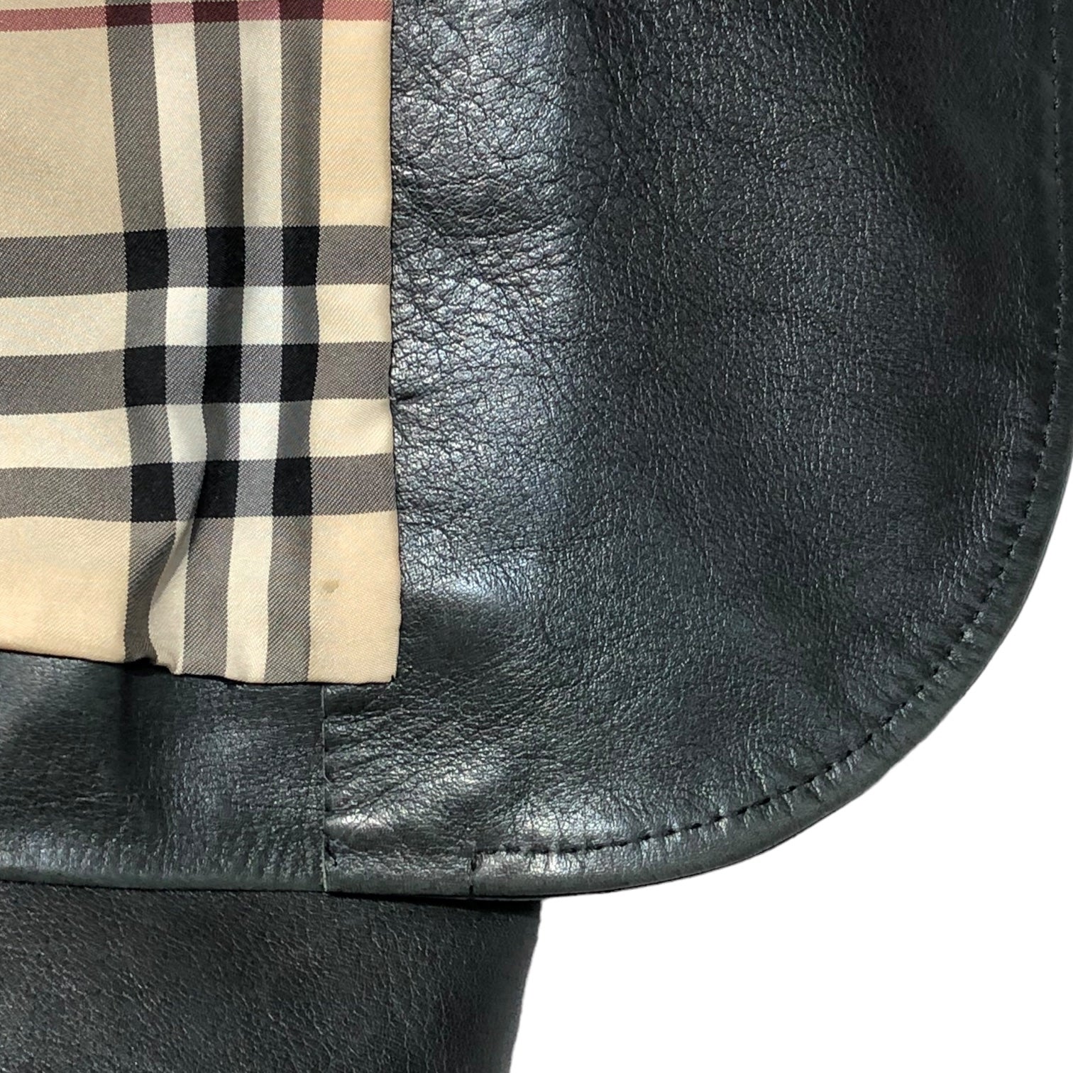 BURBERRY LONDON(バーバリーロンドン) ノヴァチェック ライニング ムートンファー レザー ジャケット FC061-788-09 38(M程度) ブラック