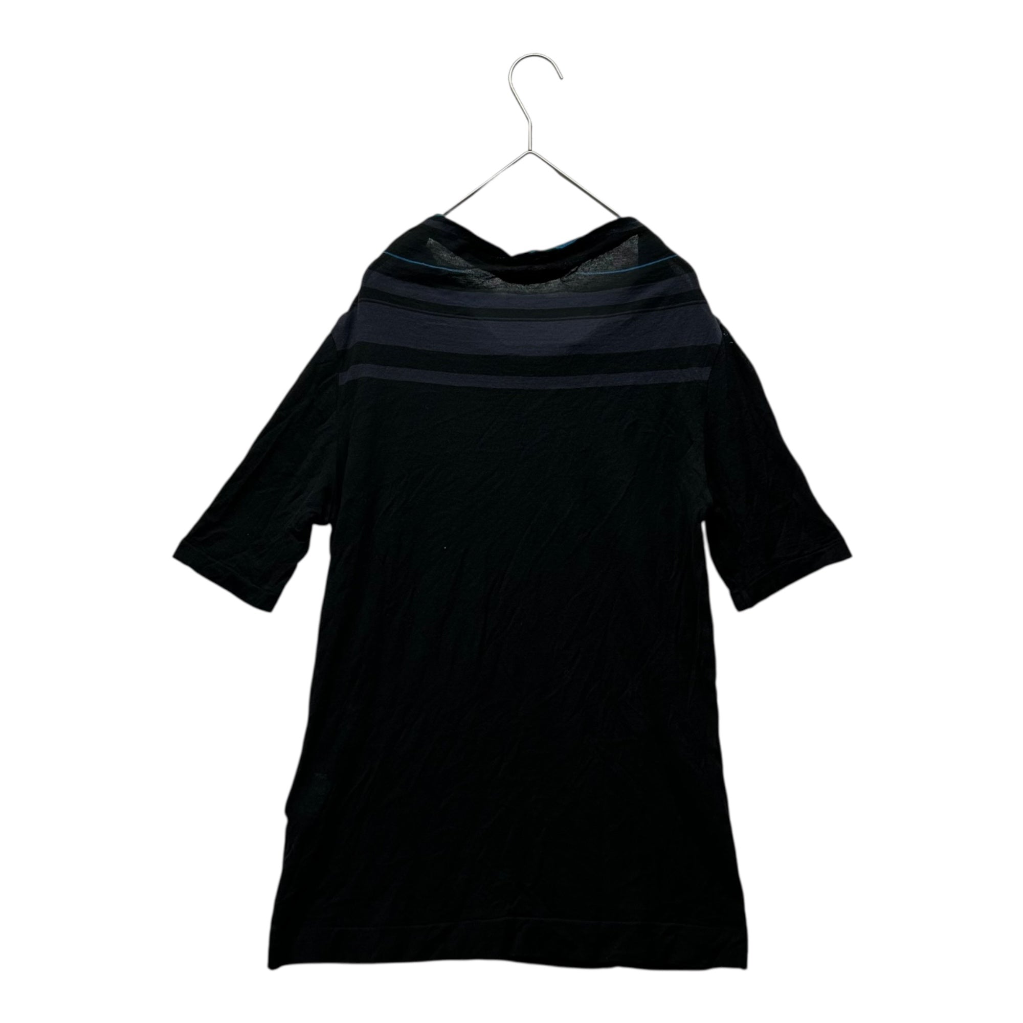 YOHJI YAMAMOTO +NOIR(ヨウジヤマモトプリュスノアール) 00's High-Neck Striped S/S Knit Top ハイネック ボーダー 半袖 カットソー NY-T46-050 3 ブラック
