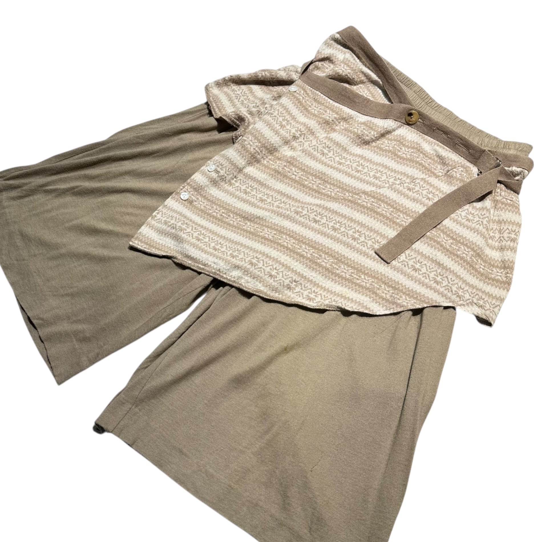 NUMBER (N)INE(ナンバーナイン) 08SS BIRDS Cotton Cashmere Wide Shorts & Fair Isle Wrap Skirt Set コットン カシミア ワイドショーツ&フェアアイル 巻きスカート セット PT:S08-NP005A SKT:S08-NP006B PT:3(M) SKT:FREE ベージュ 宮下貴裕本人期