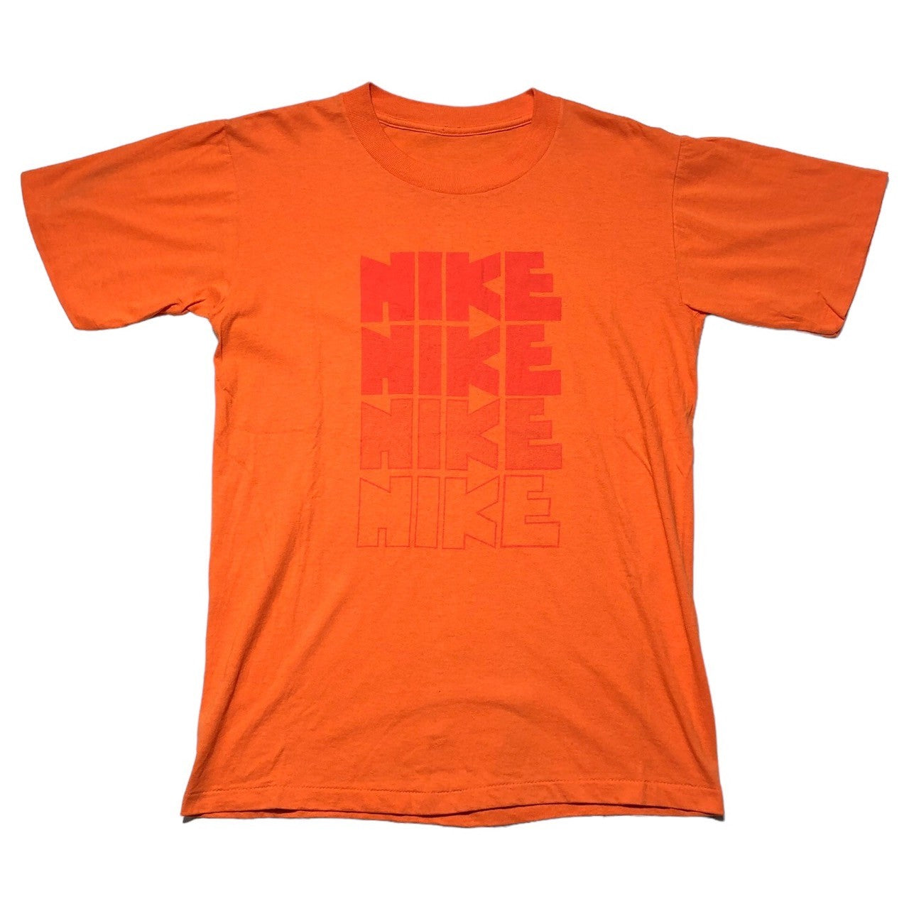 NIKE(ナイキ) 80's 4-row logo print T-shirt ゴツナイキ 4連 ロゴ プリント Tシャツ 表記無し(M程度) オレンジ 80年代 オリジナル ヴィンテージ