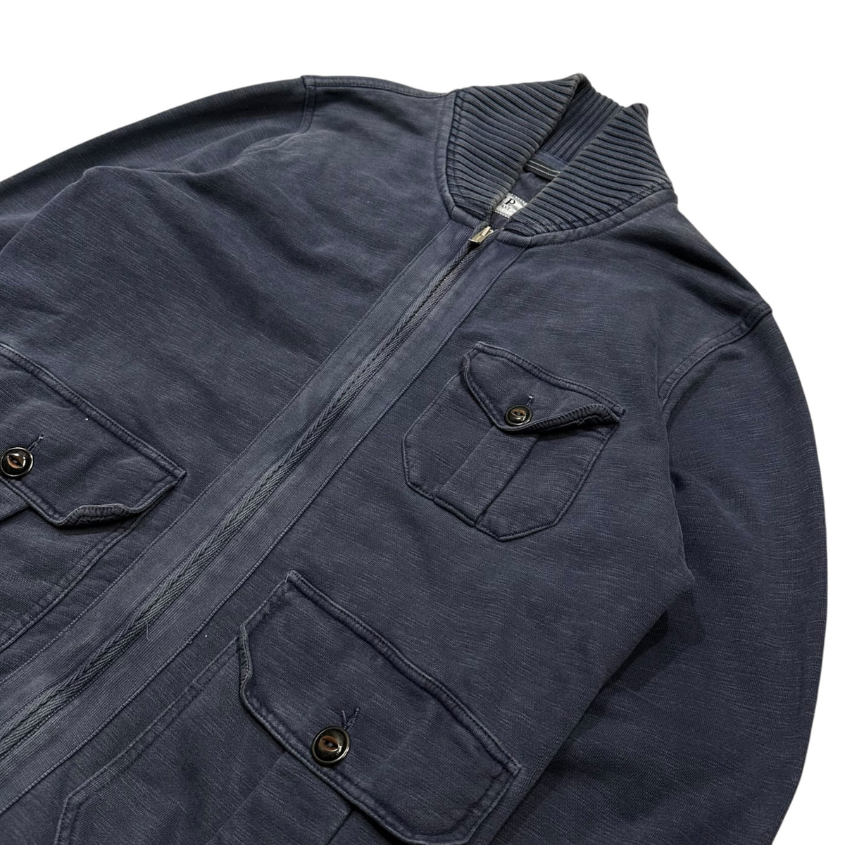 C.P.COMPANY(シーピーカンパニー) 2010~2015's Wide-Ribbed-Collar Sweat Zip-Up Blouson ワイド リブ カラー スウェット ジップ アップ ブルゾン CPU0290 1027 M ネイビー FGFタグ 05750737 ヴィンテージ加工