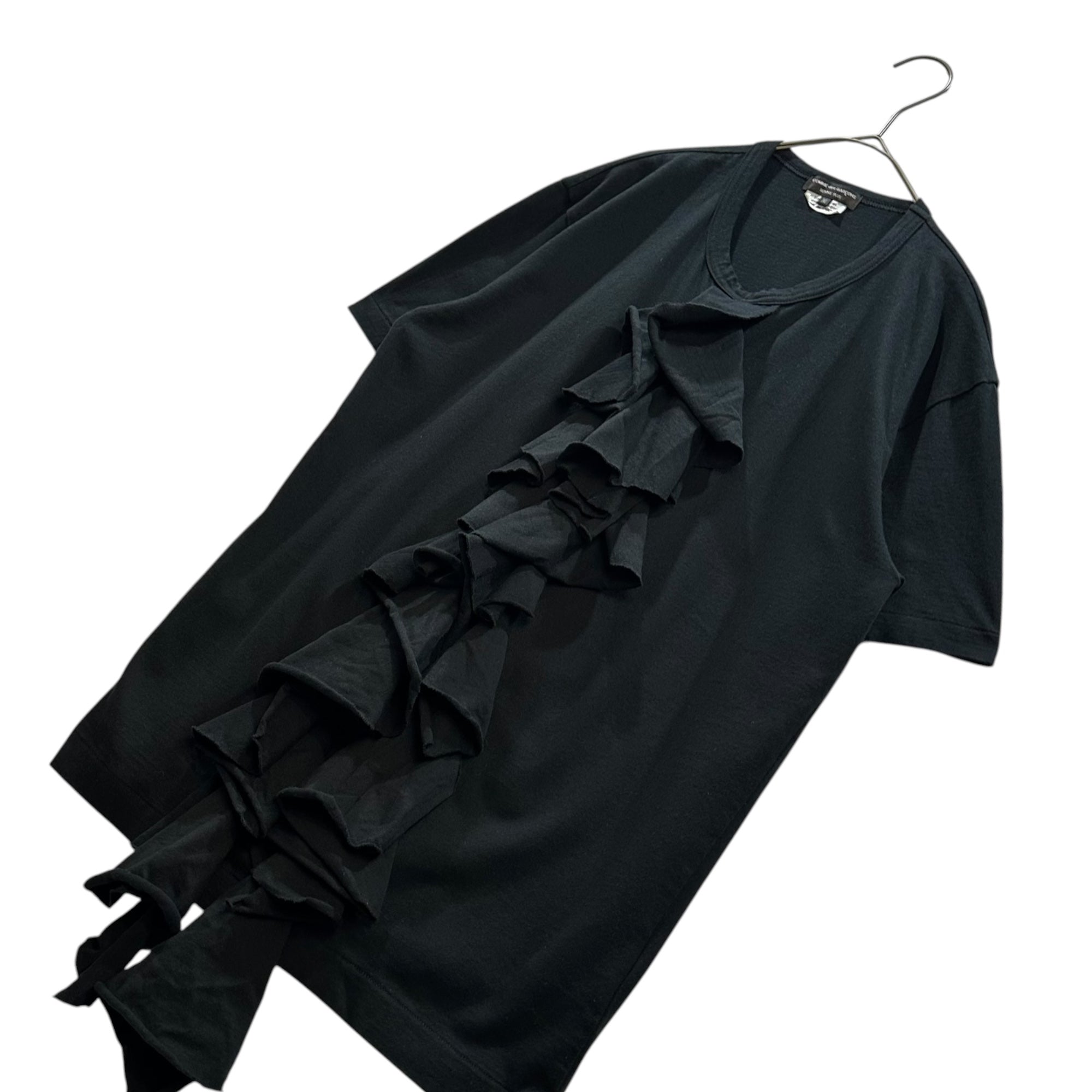 COMME des GARCONS HOMME PLUS(コムデギャルソンオムプリュス) 2020SS Center-Ruffle Crew-Neck T-Shirt センターフリル クルーネック Tシャツ PE-T017 M ブラック AD2019