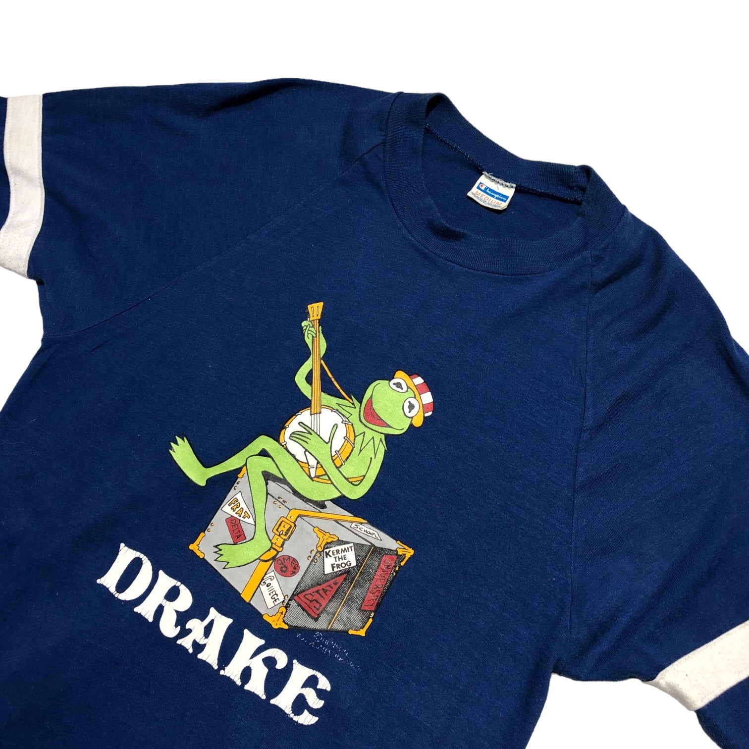 Champion(チャンピオン) 80's "Kermit" print DRAKE T-shirt カーミット ヴィンテージ Tシャツ M ブルー 80年代 トリコ タグ コピーライト
