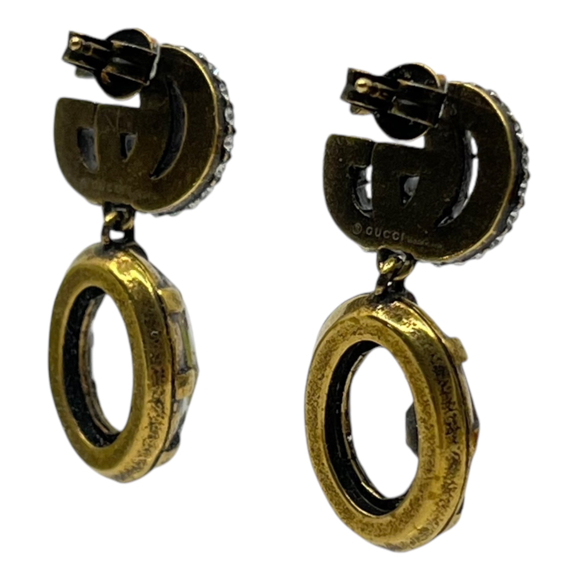 GUCCI(グッチ) Double G crystal gold earrings ダブルG クリスタル ゴールド ピアス ゴールド インターロッキング