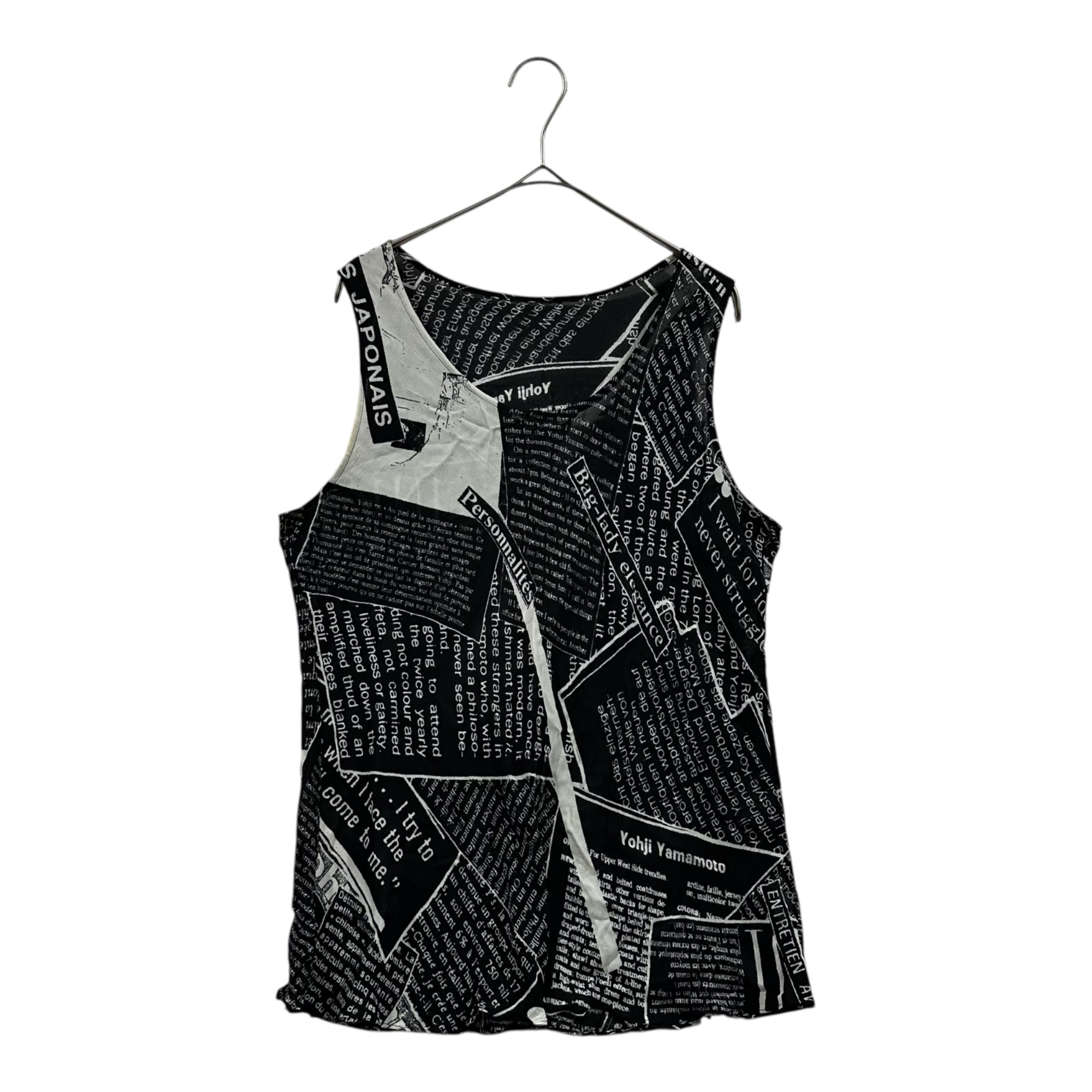 Y's(ワイズ) Newspaper Print Rayon Sleeveless Blouse ニュースペーパー プリント レーヨン ノースリーブ ブラウス YY-B23-225 3 ブラック×ホワイト