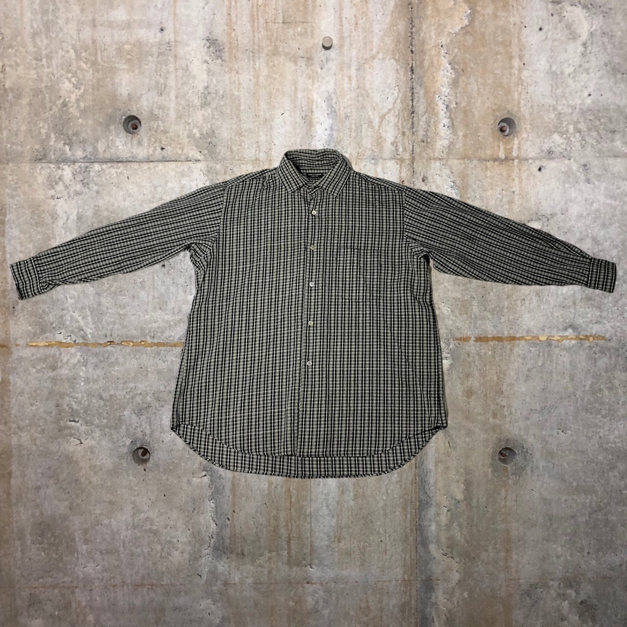COMME des GARCONS HOMME PLUS(コムデギャルソンオムプリュス) 80's wide silhouette wool check shirt/ワイドシルエットウールチェックシャツ/80年代/ヴィンテージ PB-050010 SIZE FREE ブラック×ホワイト