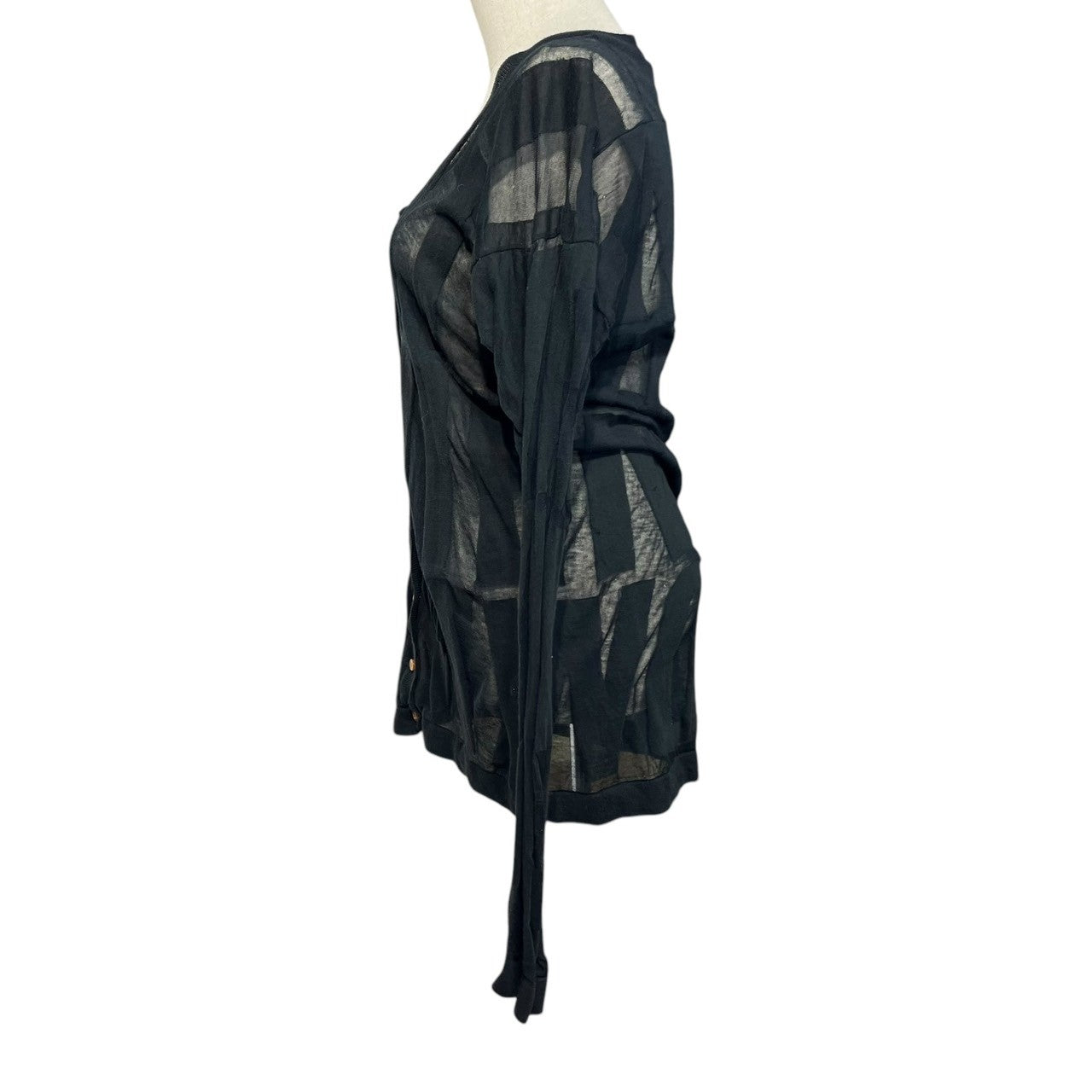 Vivienne Westwood RED LABEL(ヴィヴィアンウエストウッドレッドレーベル) 00's Brand name embossed sheer knit cardigan ブランド名 型押し シアー ニット カーディガン 357-01-14065 2(M) ブラック オリゾンティタグ