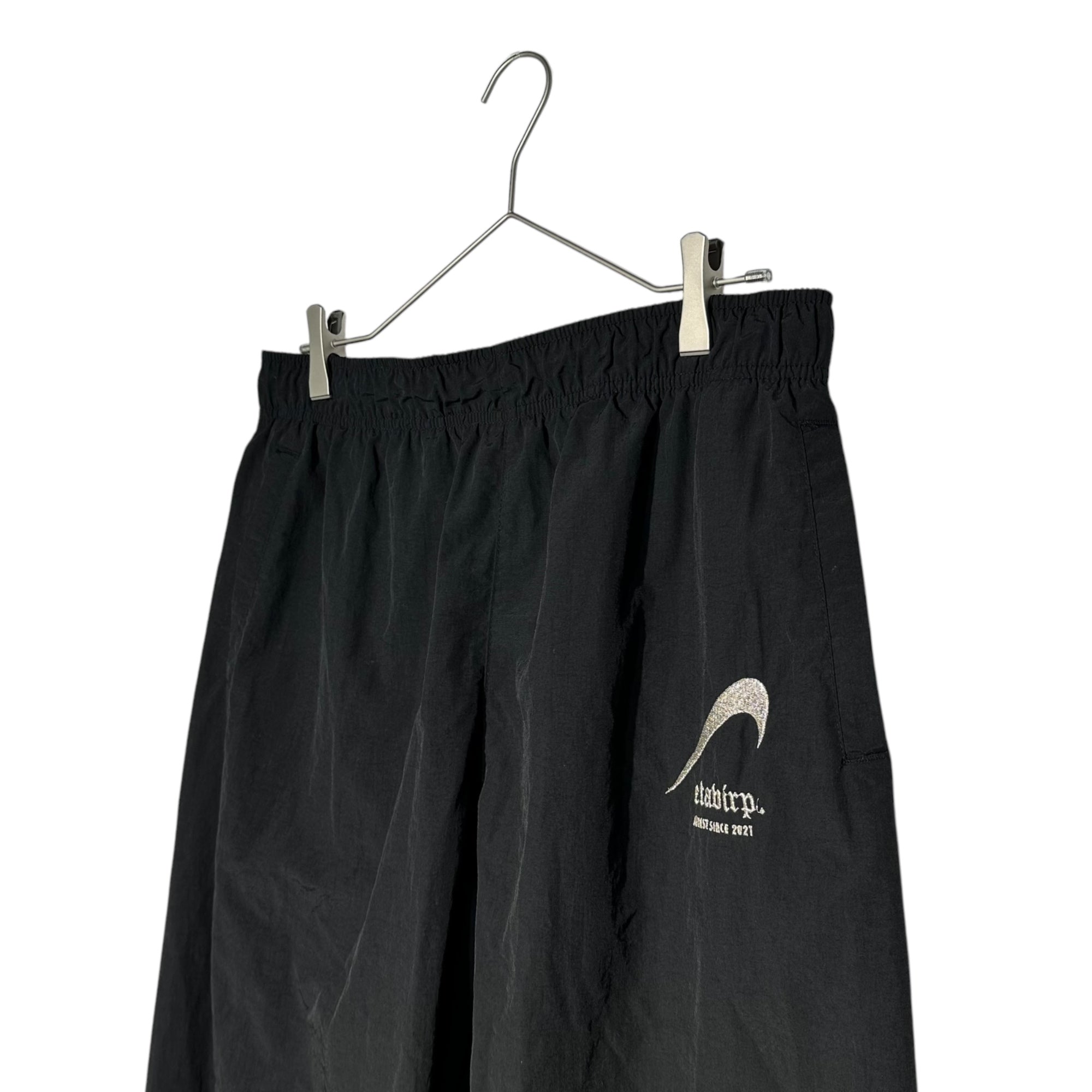 etabirp(エタヴァープ) REVERSE ETAVIRP NYLON PANTS ロゴ 刺繍 ナイロン ジョガー パンツ L ブラック UNITED ATHLEボディ