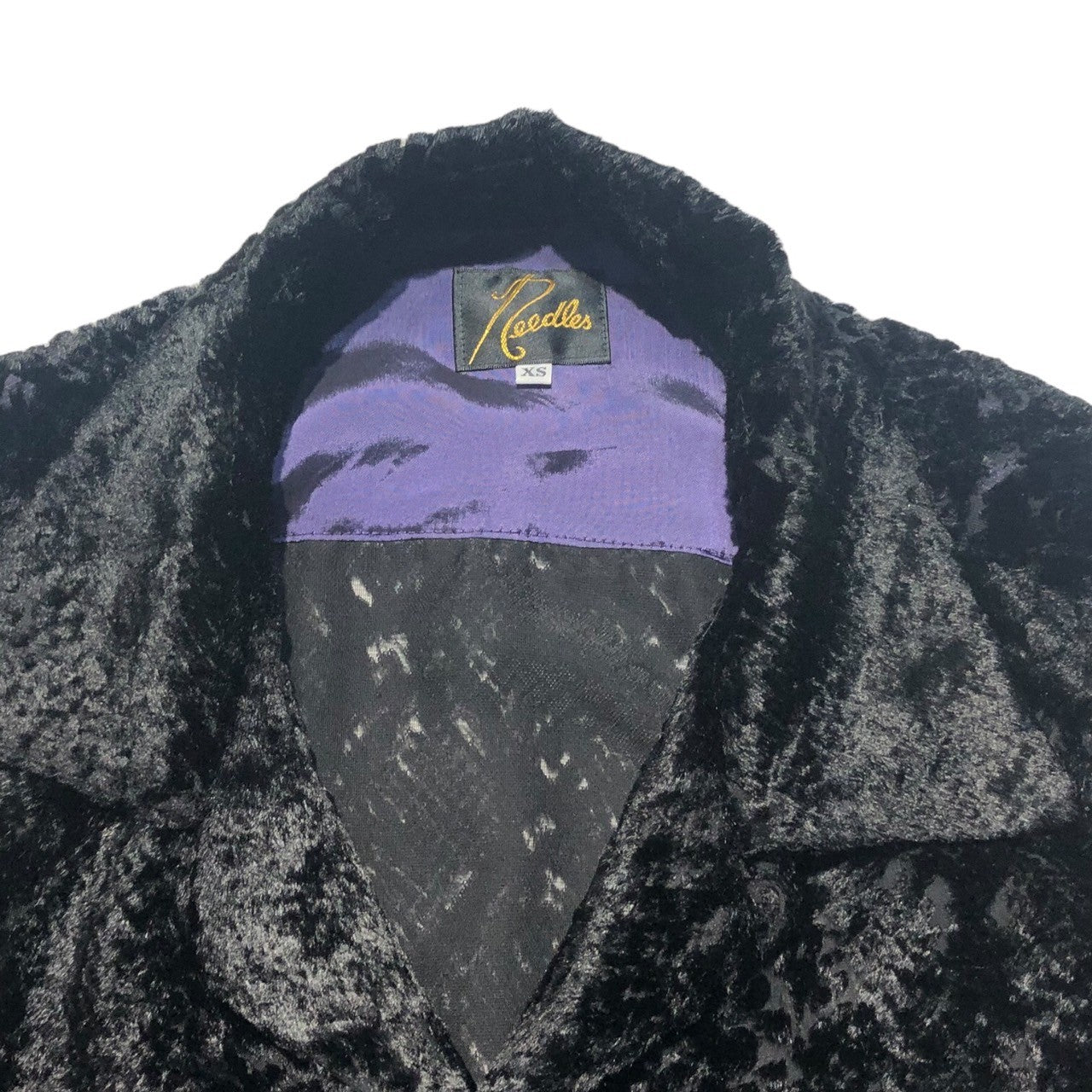 NEEDLES(ニードルズ) 21AW C.O.B.One-up Shirt Burnout Velvet レース ベロア オープンカラー 長袖 シャツ J0153 XS ブラック レーヨン シアー