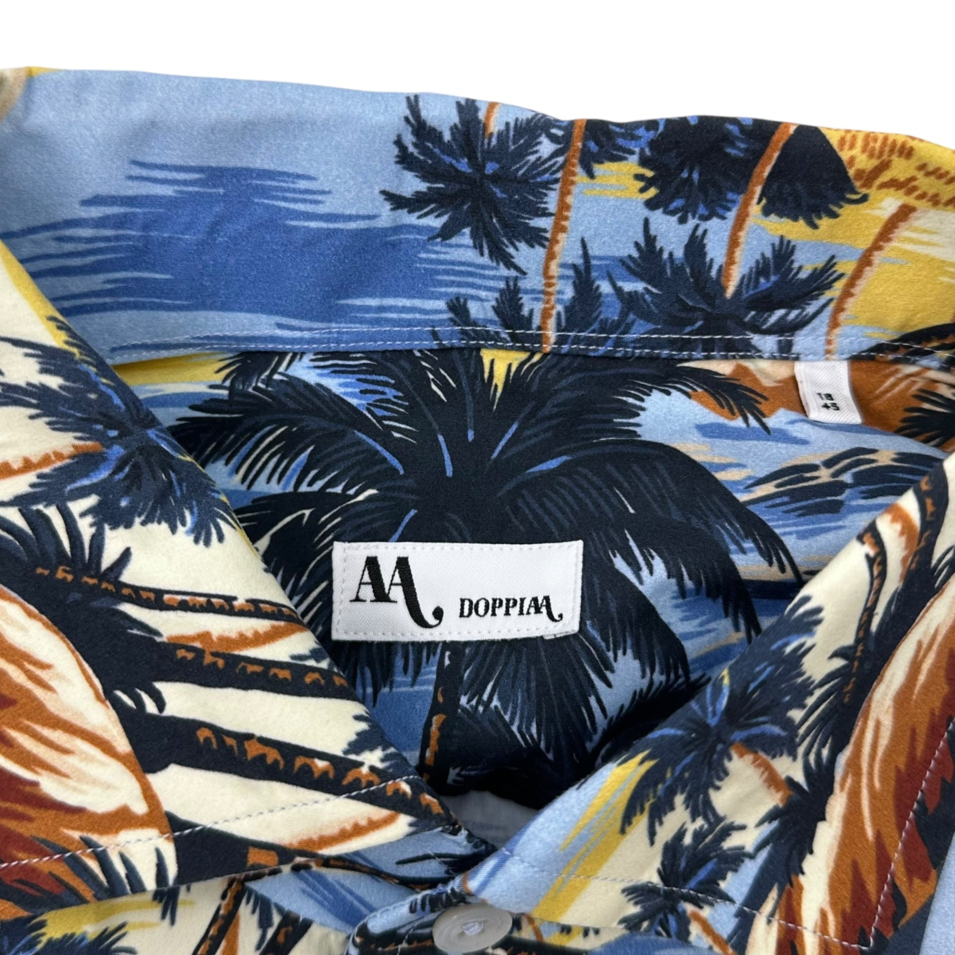 DOPPIAA(ドッピアアー) AZZURRO E BLU MARINE SHIRT ビーチ プリント 長袖 シャツ 241-31403-690 45 ブルー 参考定価41800円