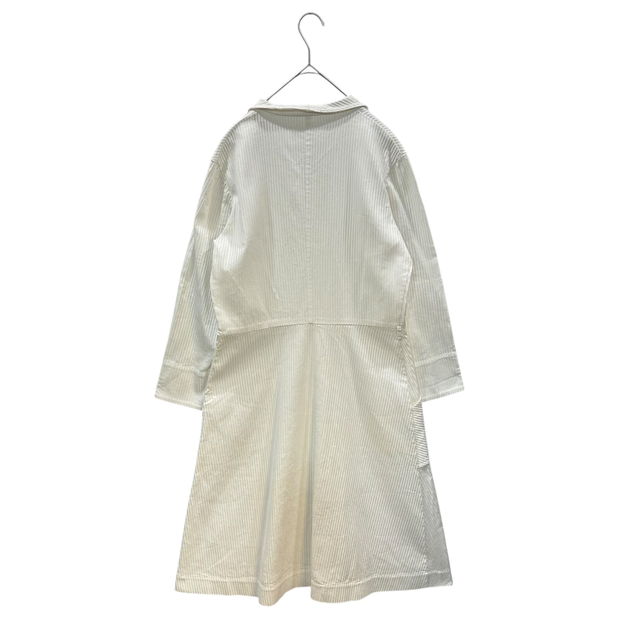Euro vintage(ヨーロッパヴィンテージ) white thick lib long onepiece coat 大きなポケットと三角襟の羽織りのようなロングワンピース 表記無し(M~L程度) ホワイト