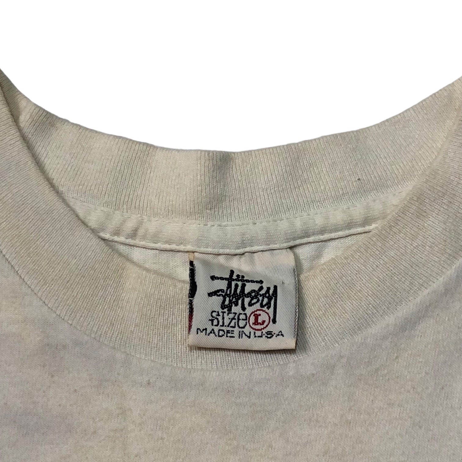 STUSSY(ステューシー) 90's VINTAGE hibiscus ハイビスカス Tシャツ 白タグ SIZE L アイボリー USA製 90年代 OLD STUSSY