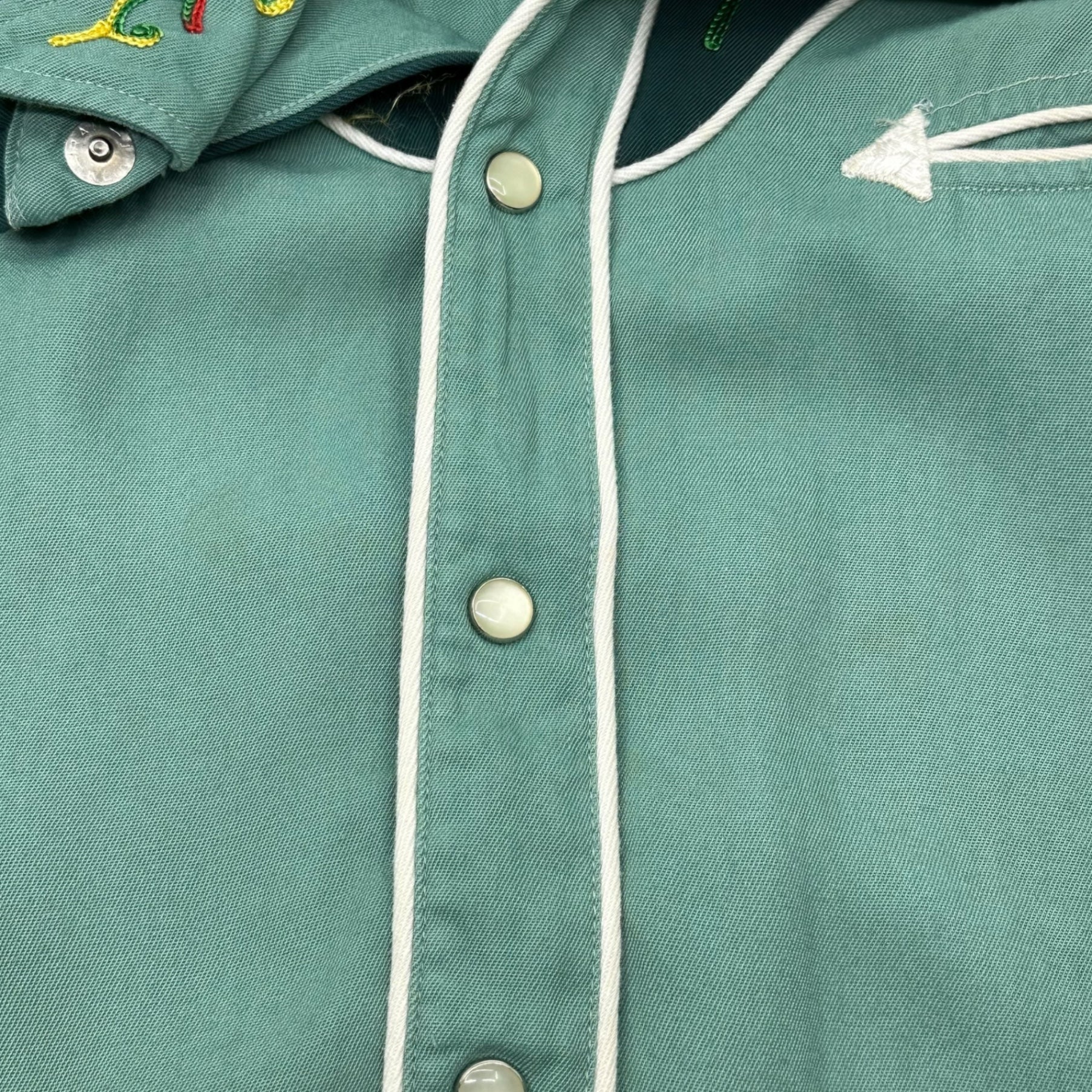 H BAR C(エイチバーシー) 50's~60's Flower Embroidery Western Shirt フラワー 刺繍 長袖 ウエスタン シャツ 16 ライトグリーン 50年代~60年代 ヴィンテージ 古着