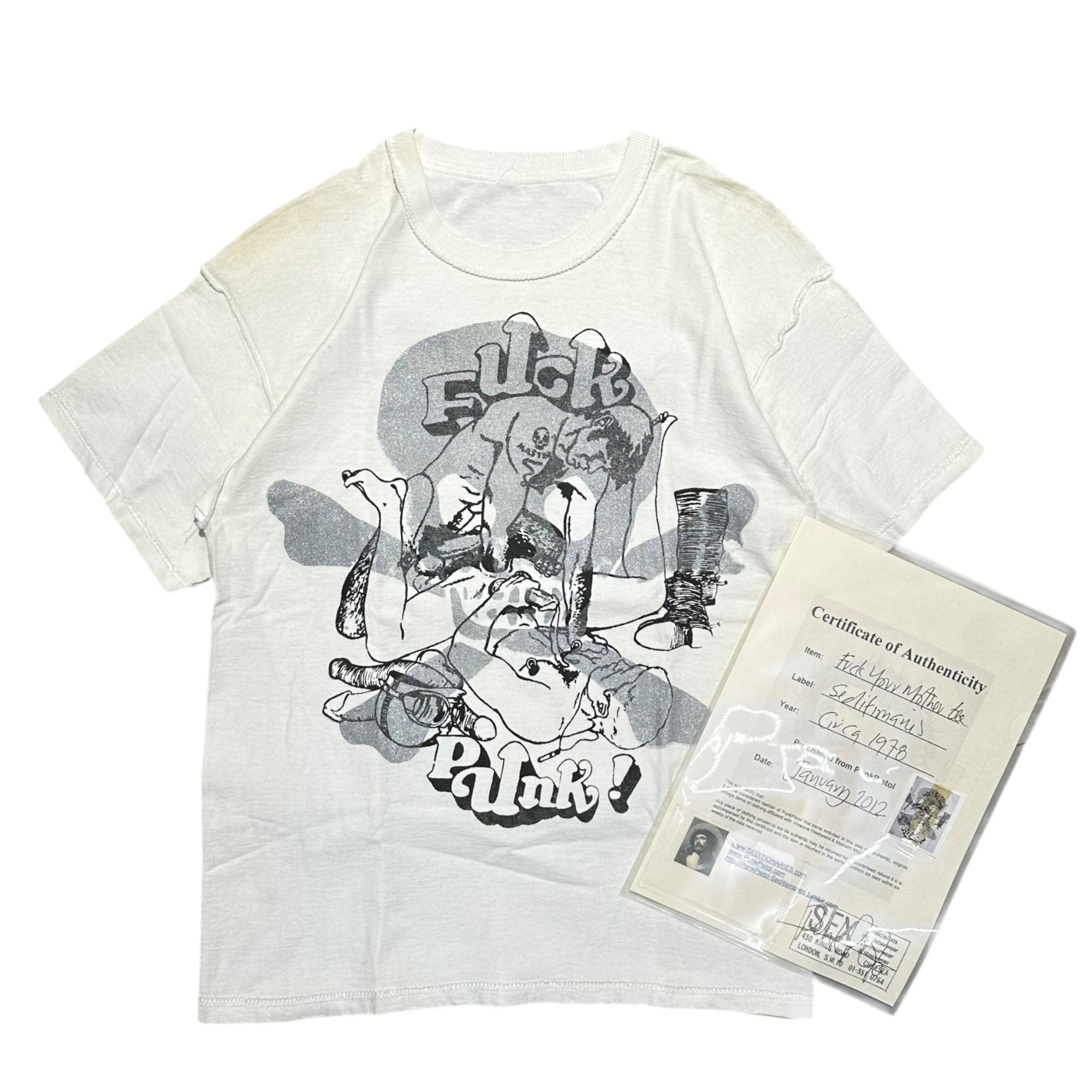 SEDITIONARIES(セディショナリーズ) 70's VINTAGE FUCK YOUR MOTHER TEE 70年代 ヴィンテージ ファック ユア マザー Tシャツ ピストルズ FREE ホワイト×ブラック 鑑定書付き SEX