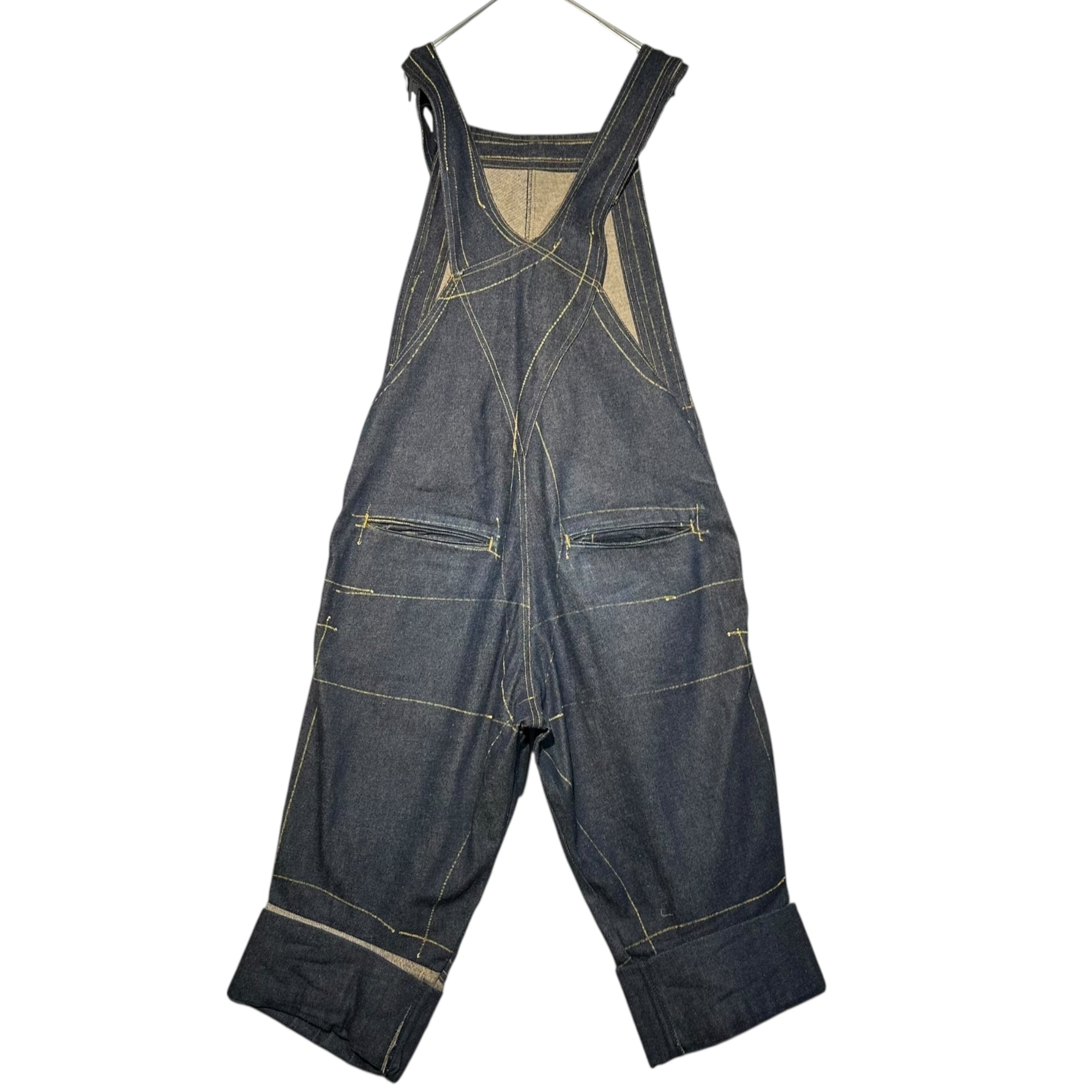 Christopher Nemeth(クリストファーネメス) 90's-00's Paint design sarouel denim overalls ペンキデザイン サルエル デニム オーバーオール S インディゴ×イエロー
