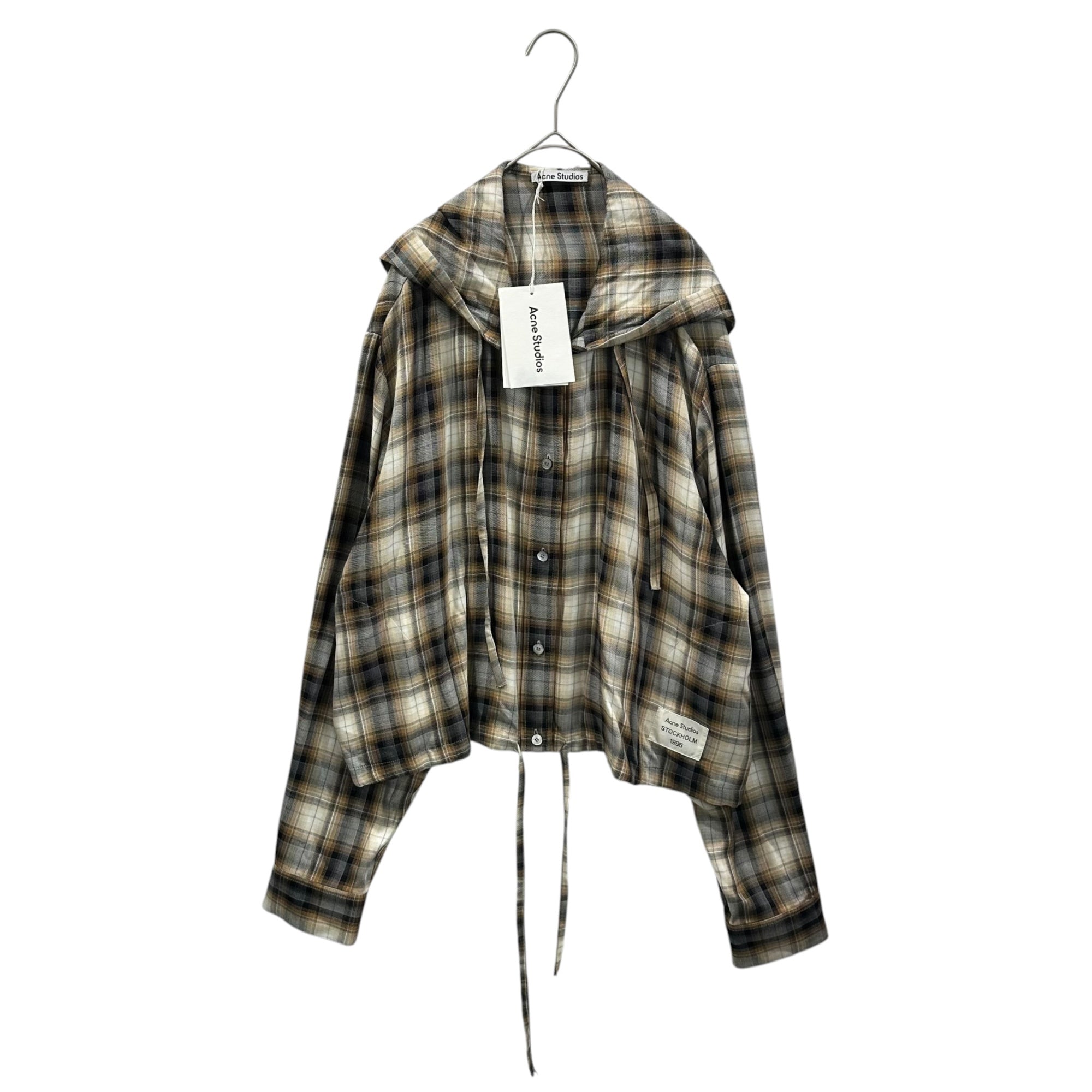 Acne Studios(アクネストゥディオズ) 25AW Hooded overshirt フード付き オーバー シャツ FN-WN-BLOU001157 38 ベージュ×ブラウン オンブレ チェック パーカー