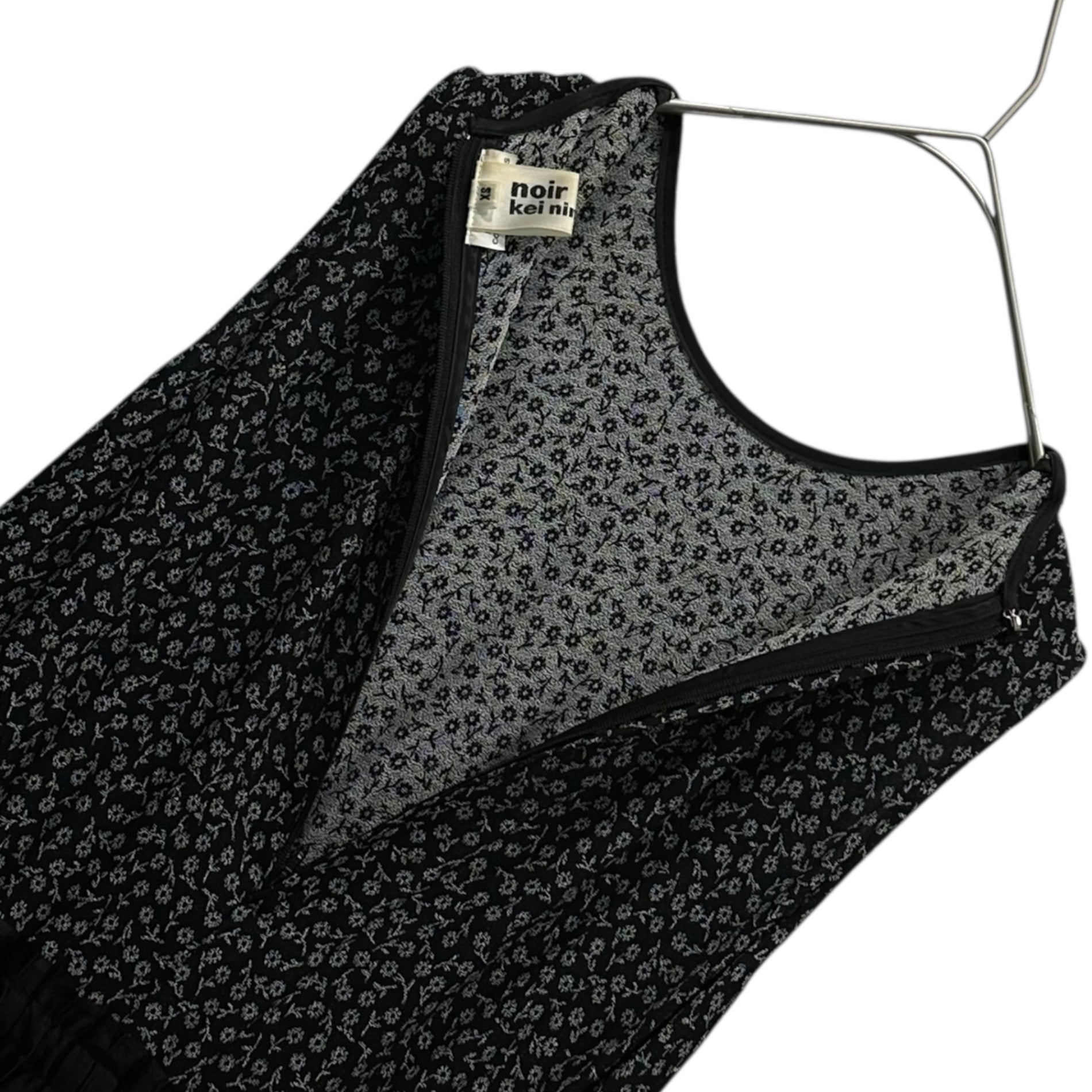 noir kei ninomiya(ノワールケイニノミヤ) 19SS Small Floral Print Waist Gathered Pleated Docked Sleeveless Dress 小花柄 ウエストギャザー プリーツ ドッキング ノースリーブ ワンピース 3C-O021 XS ブラック AD2018