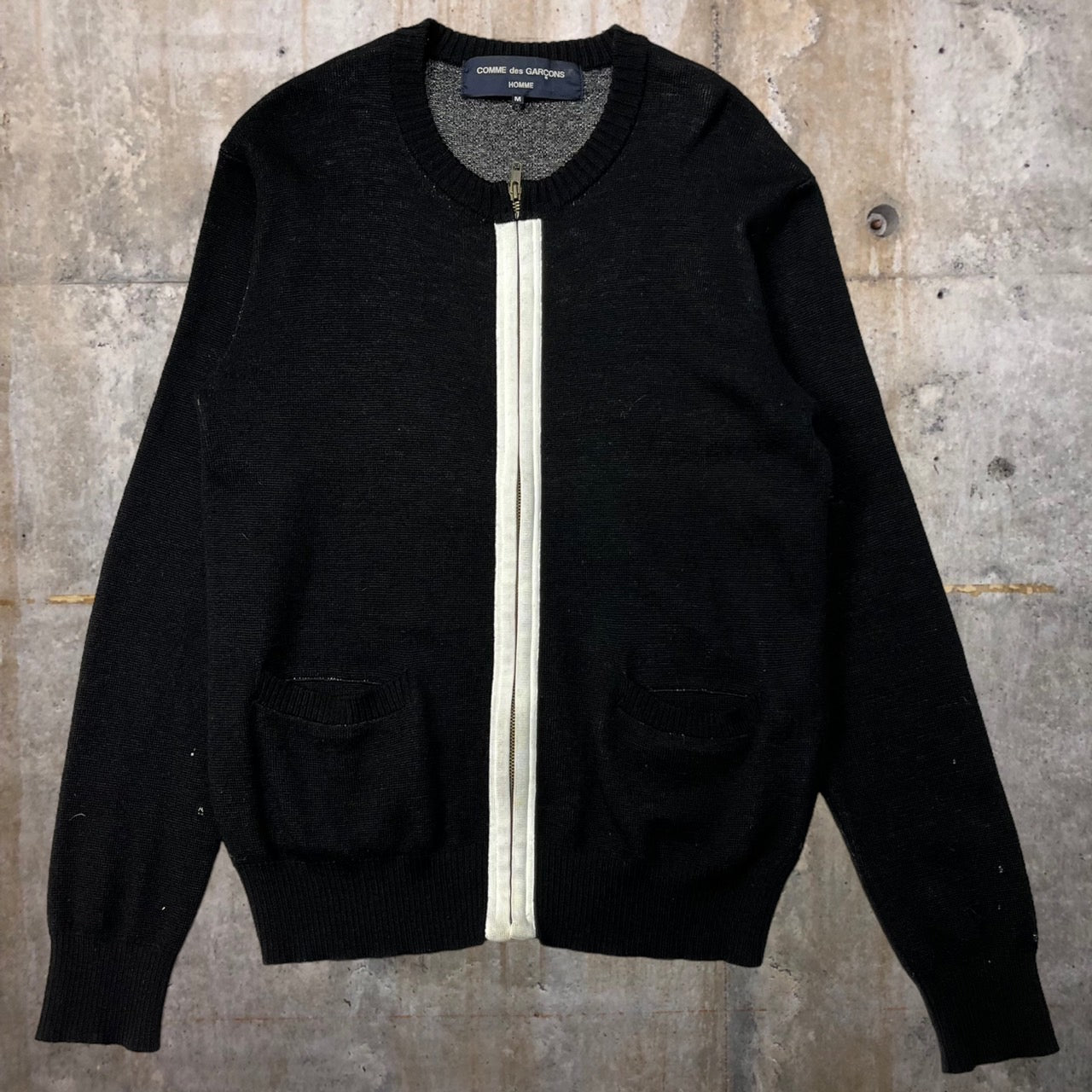 COMME des GARCONS HOMME(コムデギャルソンオム) 05AW ”C.G.D.H.”back logo zip cardigan/バックロゴジップカーディガン HP-N017 SIZE M ブラック×ホワイト AD2005