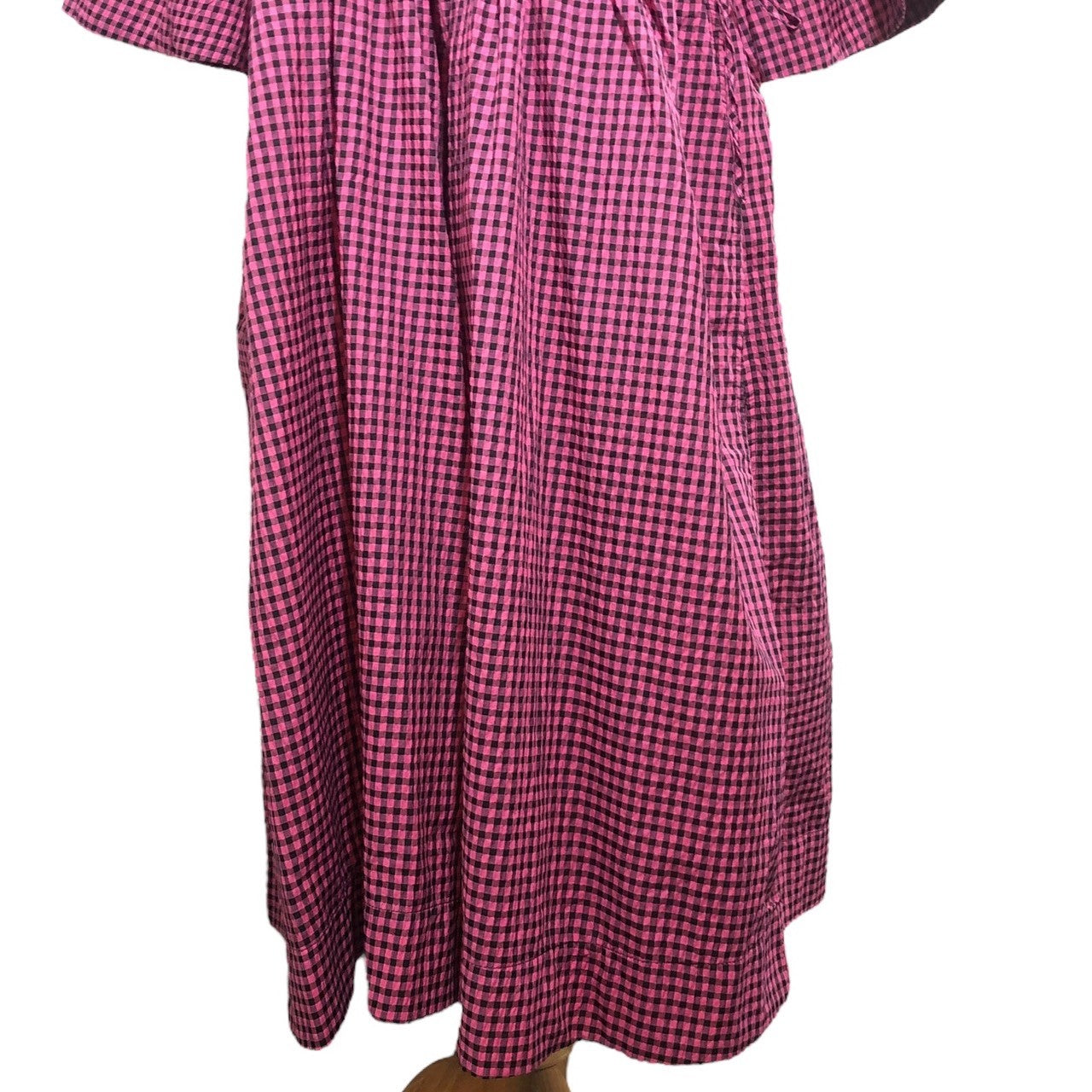 GANNI(ガニー) エリザベスカラー シアサッカー カシュクール ロング ワンピース BA.D6455 S/M ピンク×ブラック