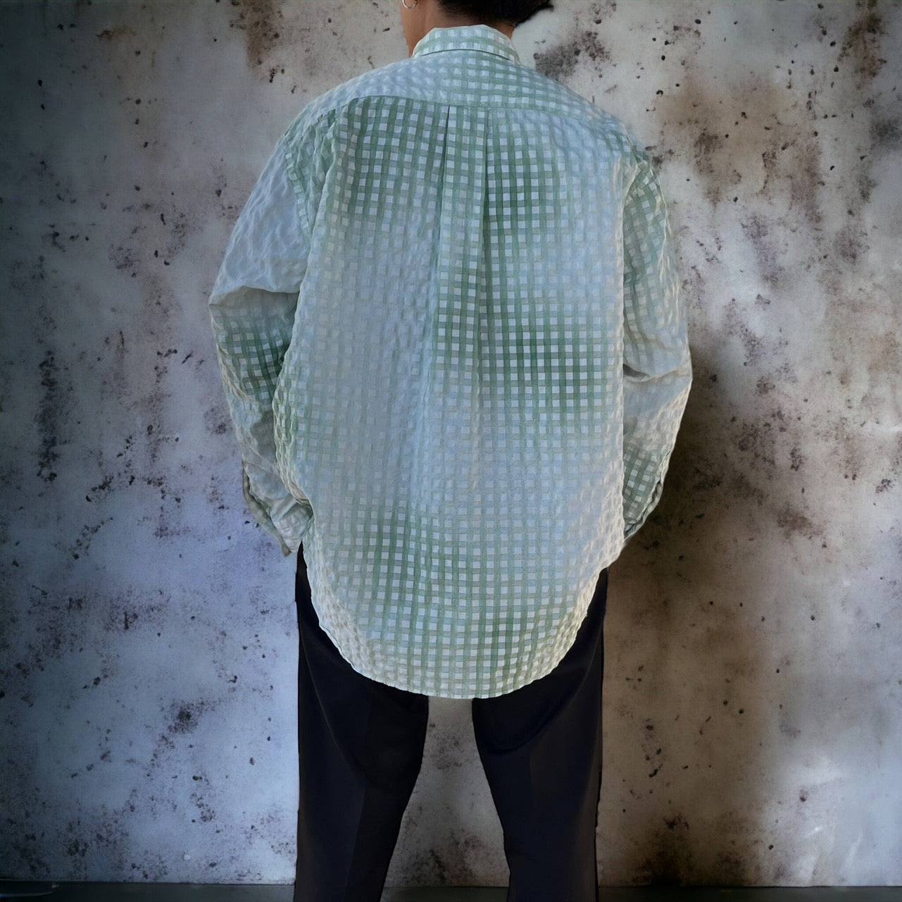 COMME des GARCONS HOMME(コムデギャルソンオム) 90's waffle embossing gradation check shirt/ワッフル型押しグラデーションチェックシャツ/田中啓一 HB-040050 SIZE FREE ホワイト×グリーン AD1998 田中オム