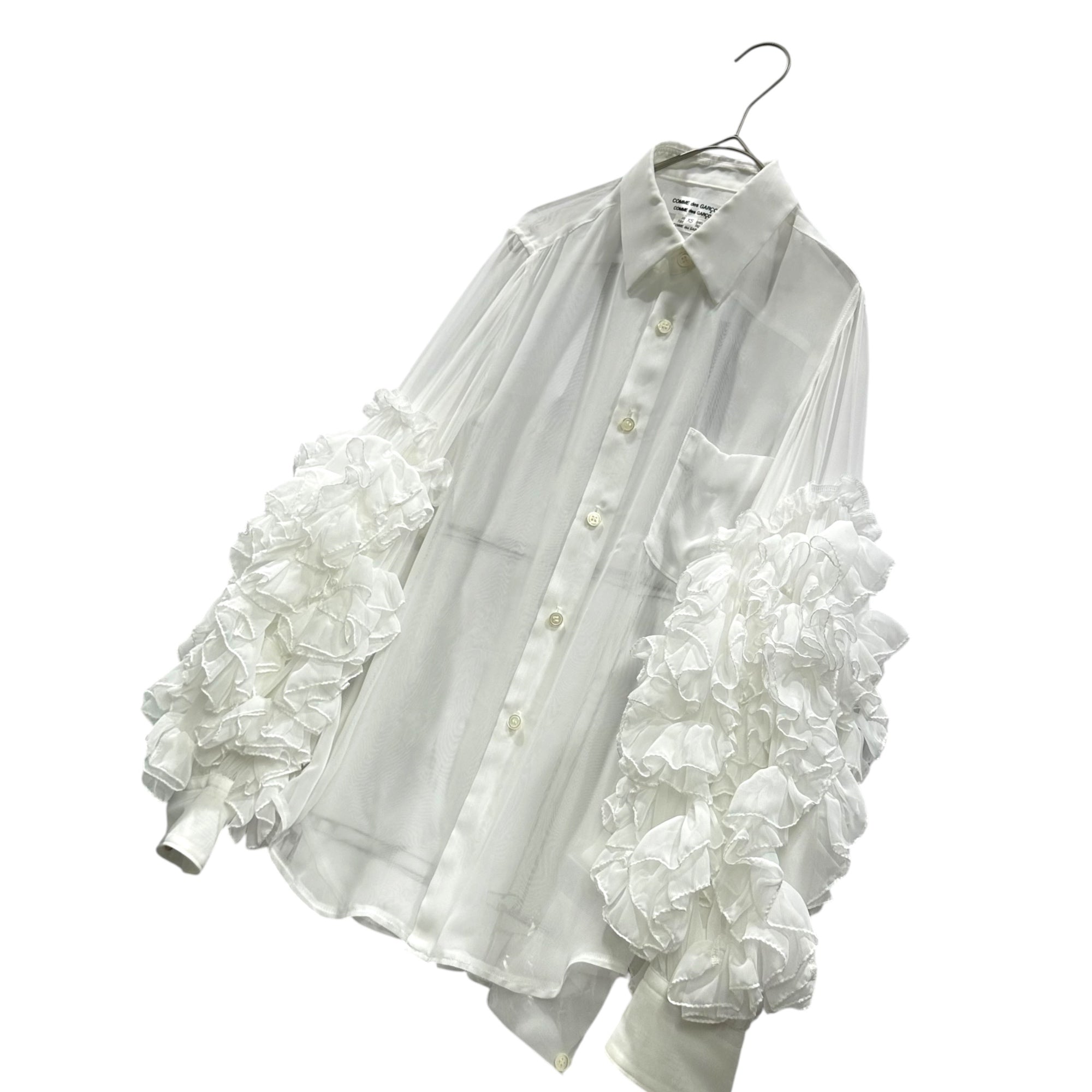 COMME des GARCONS COMME des GARCONS(コムデギャルソンコムデギャルソン) 2026SS Ruffle Sleeve Polyester Blouse フリル スリーブ ポリエステル ブラウス RQ-B009 XS ホワイト AD2025 2026SS コレクションLOOK使用別色