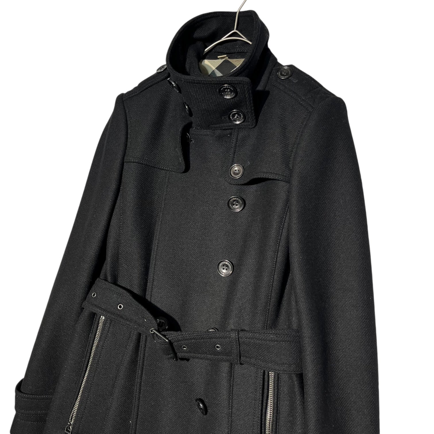 BURBERRY(バーバリー) Melton double-breasted belted coat メルトン ウール ダブル ブレスト ベルテッド コート BAFORDOO72TRA 34(S程度) ブラック カシミヤ