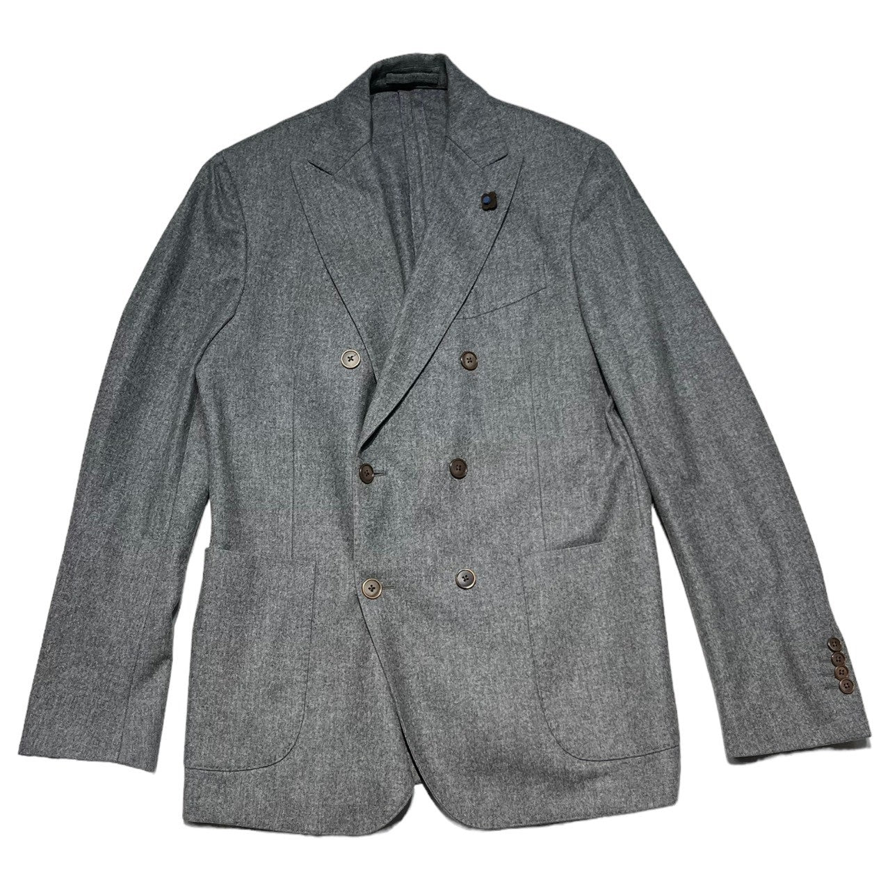 LARDINI(ラルディーニ) DOUBLE BREAST WOOL TAILORED JACKET ダブル ブレスト ウール テーラード ジャケット  48(L程度) グレー ドレス スーツ ブートニエール付き