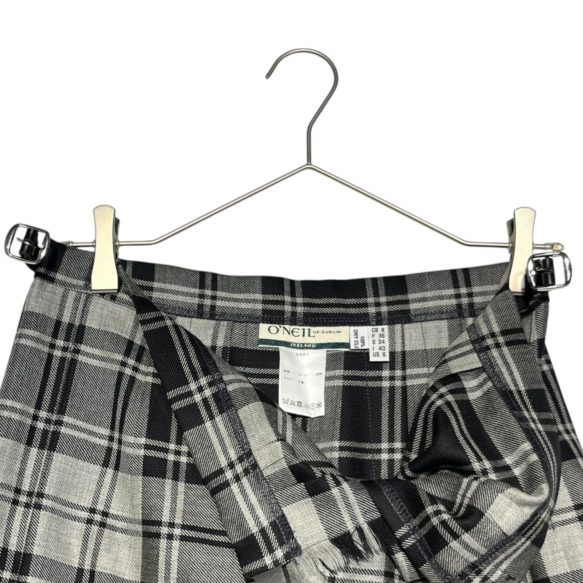 O'NEIL OF DUBLIN(オニールオブダブリン) plaid wrap skirt チェック柄 ラップ スカート 8 グレー×ブラック BEAMS等取扱