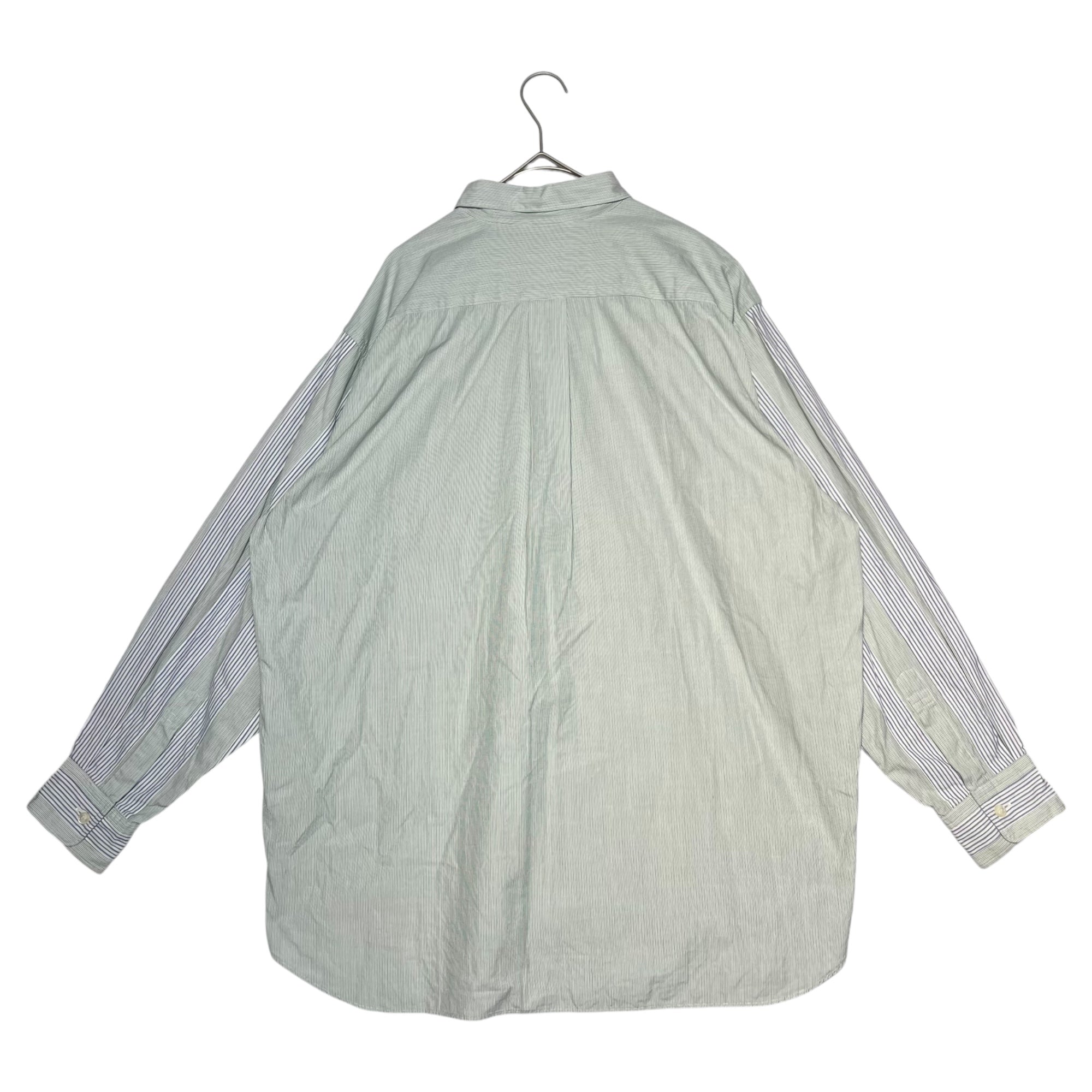 COMME des GARCONS HOMME(コムデギャルソンオム) 80's Vintage sleeve striped switching big shirt ヴィンテージ 袖ストライプ 切替 ビッグシャツ 80年代 川久保玲 本人期 HB-100370 FREE グリーン×ブルー AD記載なし