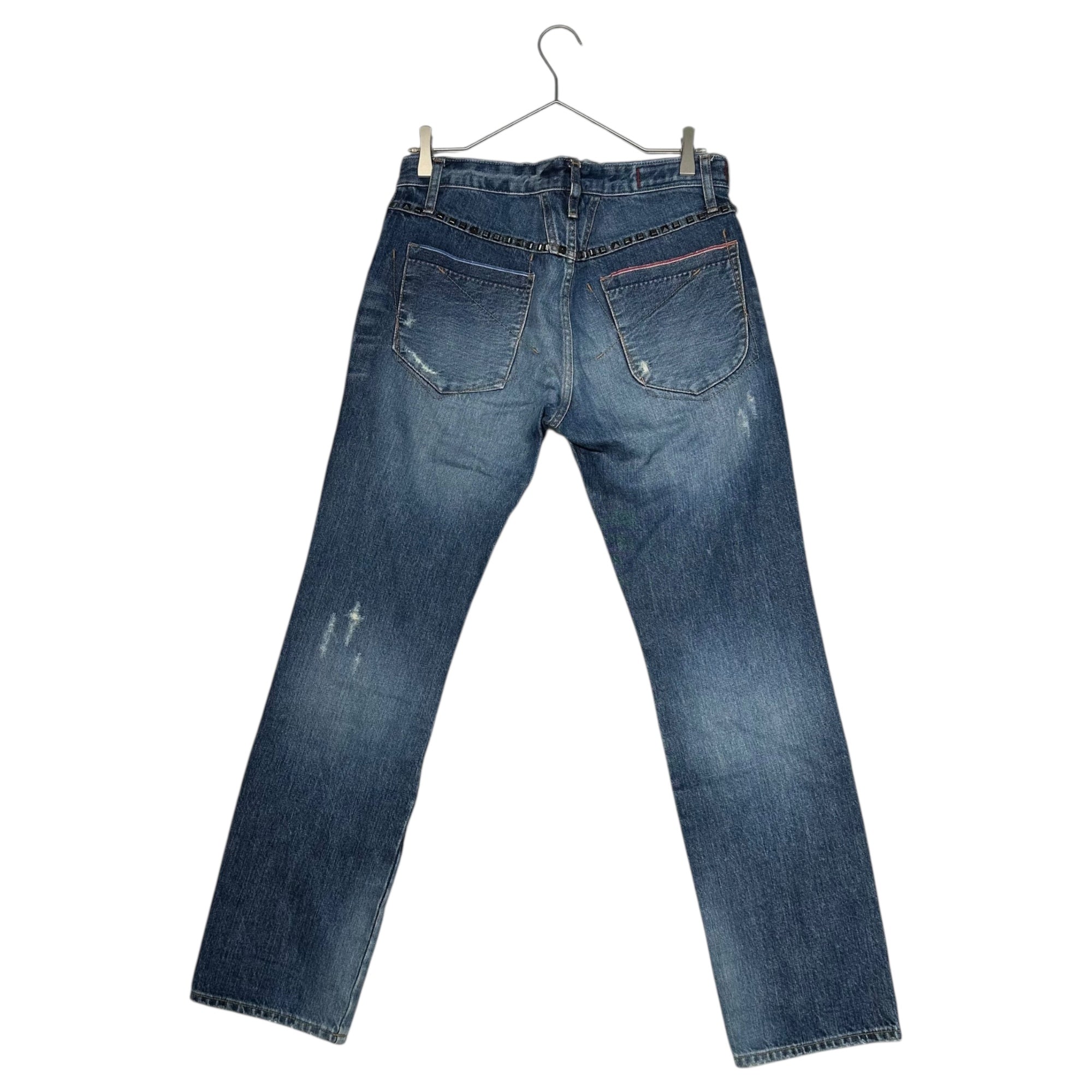 MARITHE FRANCOIS GIRBAUD(マリテフランソワジルボー) 00's Damaged selvedge studded denim pants ダメージ加工 セルビッチ スタッズ デニム パンツ F6-1564 M インディゴ Y2K パンク メンズ着用可能サイズ