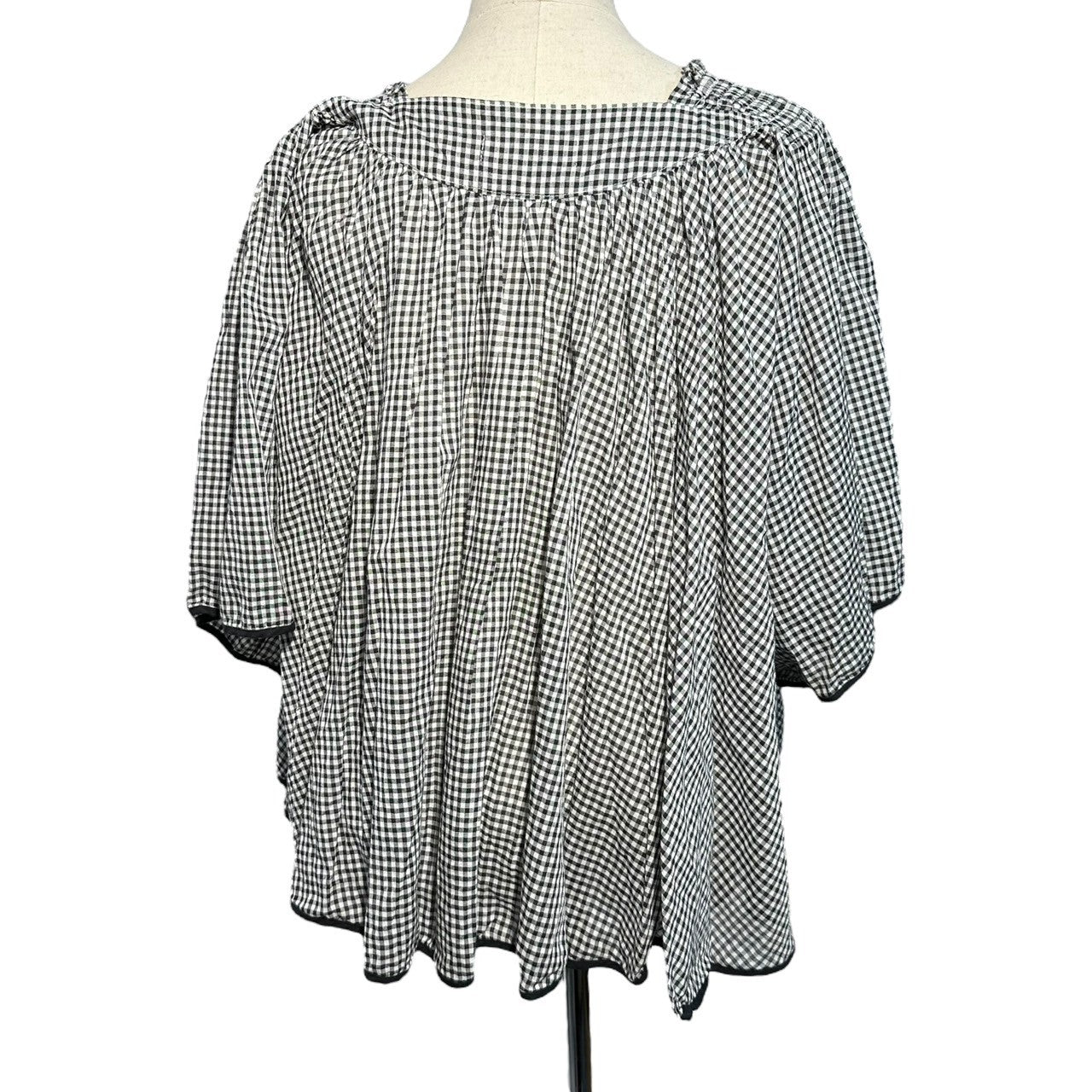 zucca(ズッカ) 09SS Ribbon Design Neck Gingham Check Wide Blouse リボン デザイン ネック ギンガム チェック ワイド ブラウス ZU91FJ183 M ホワイト×ブラック