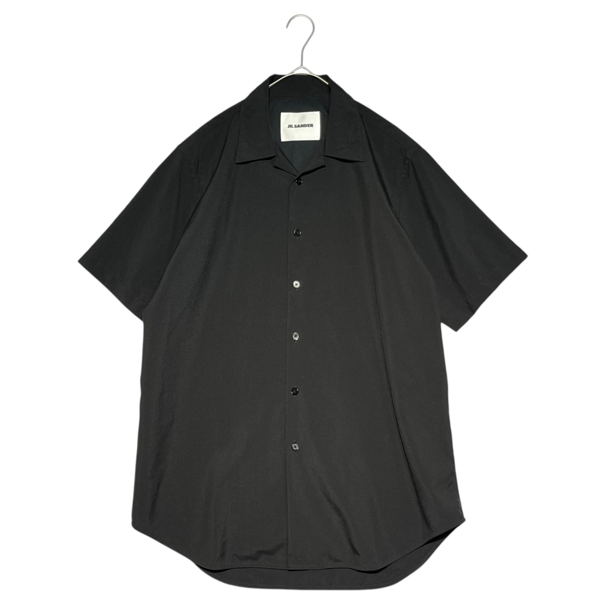 JIL SANDER(ジルサンダー) Open collar wool gabardine S/S shirt オープンカラー ウール ギャバジン  半袖 シャツ HS JM IW 0509 39 15 1/2(M程度) ブラック 国内代理店タグ