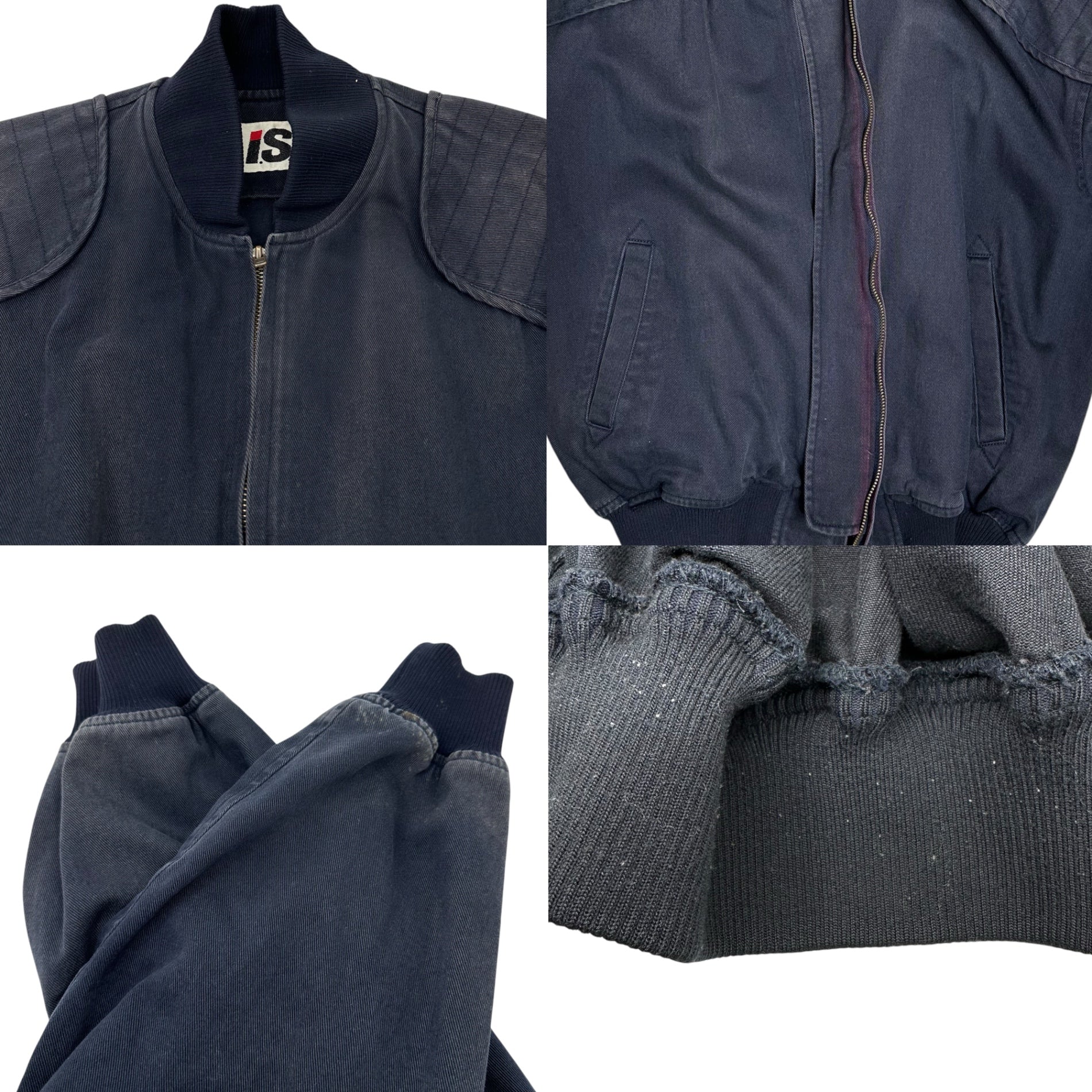 i.s. ISSEY MIYAKE(アイエス イッセイミヤケ) 80's Vintage bomber jacket designed by Tsumori Chisato 80年代 ツモリチサトデザイン ヴィンテージ ボンバー ジャケット RG33397 9(M程度) ネイビー モノクロロゴ 少数生産 稀少品 イッセイミヤケインターナショナル