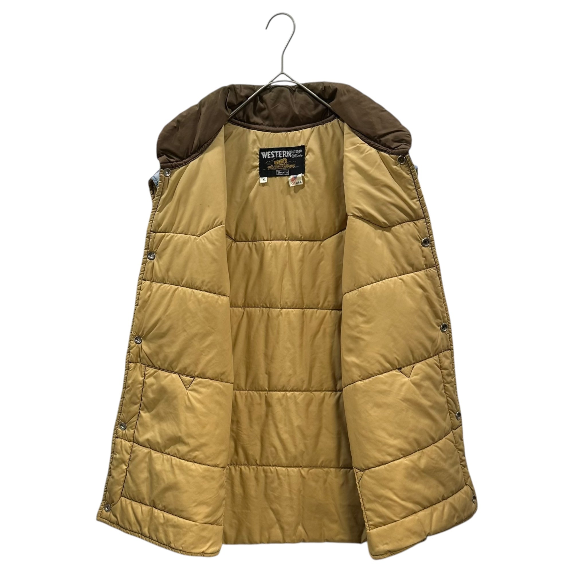SEARS(シアーズ) 1970's Photo print Western nylon vest フォトプリント ウエスタン ナイロン ベスト XL ブラウン 70年代 ヴィンテージ 中綿