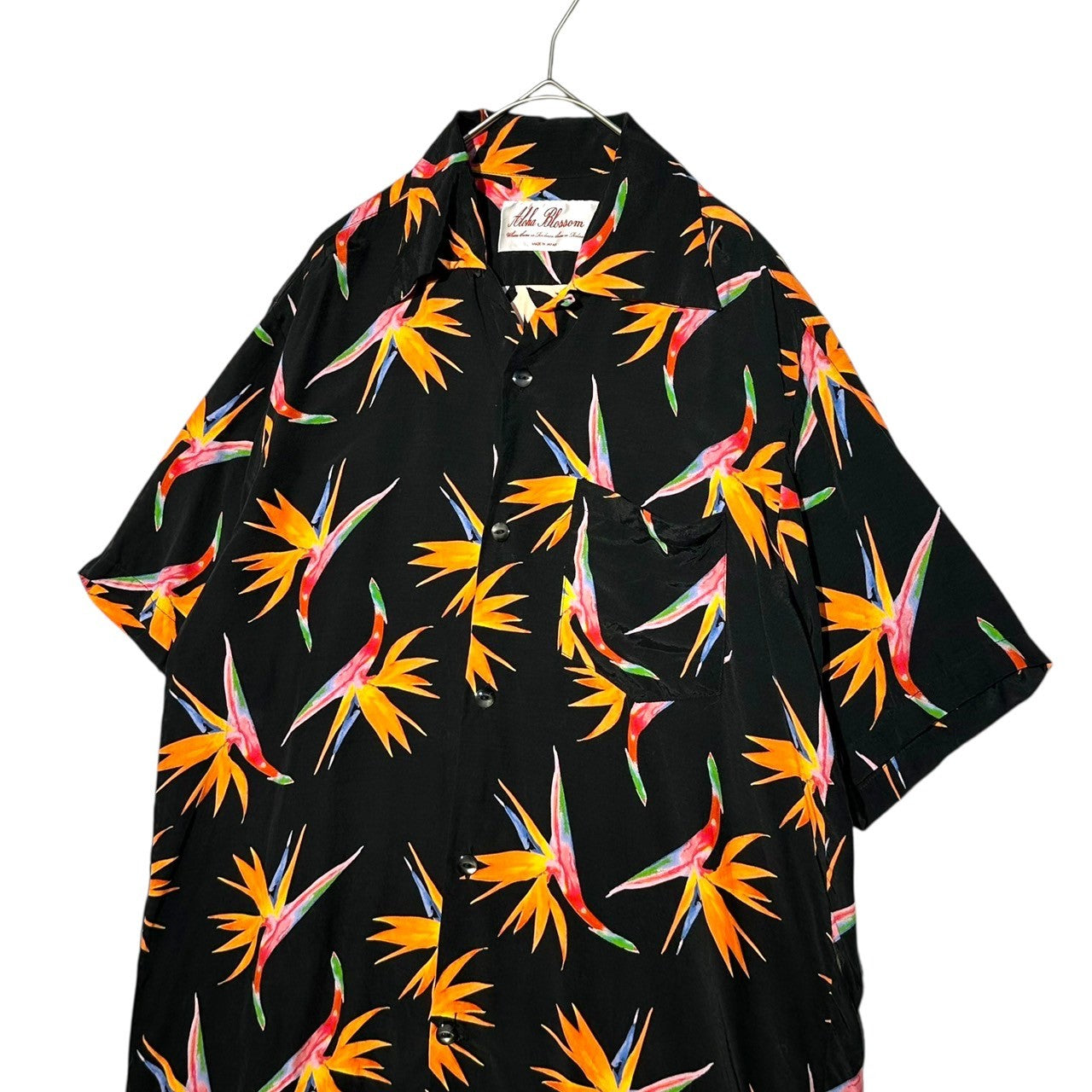 Aloha Blossom(アロハブロッサム) Bird of Paradise Flower Total Pattern Aloha Shirt 極楽鳥花 総柄 アロハシャツ 40(M) ブラック