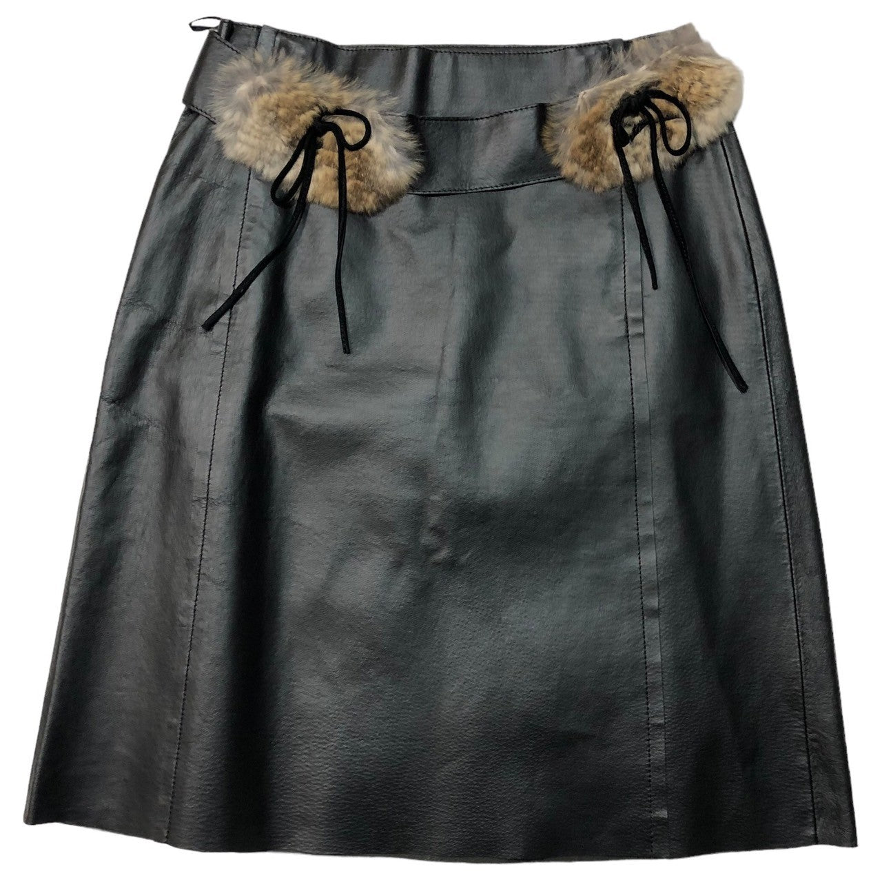 BURBERRY BLUE LABEL(バーバリーブルーレーベル) Real leather skirt with fur decoration  ファー装飾 本革 スカート FLF19-611 38(M) ブラック×ベージュ