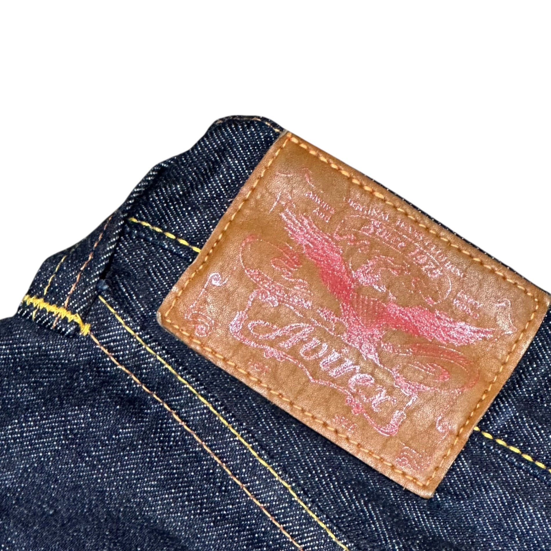 EVISU×AVIREX(エヴィス×アヴィレックス) AVIREX SPECIAL LOT 2001 30周年 限定コラボ カモメ ペイント セルビッチ デニム パンツ Lot 2001 34×32 インディゴ エビス ジーンズ