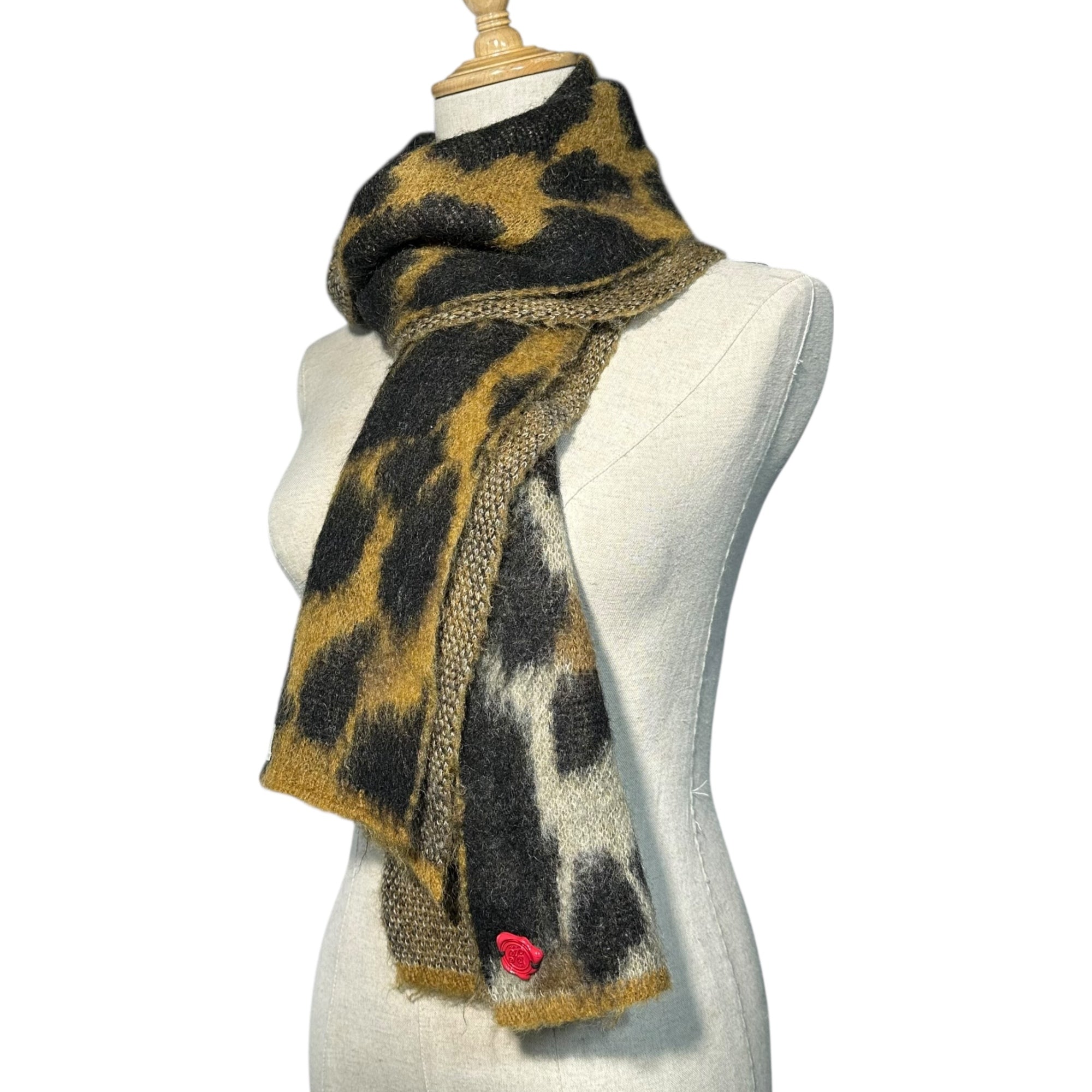 SEVESKIG(セヴシグ) Leopard Print Mohair-Blend Wool Scarf レオパード モヘア混 ウール マフラー AC-SV-HA-1010 FREE ブラウン×ブラック