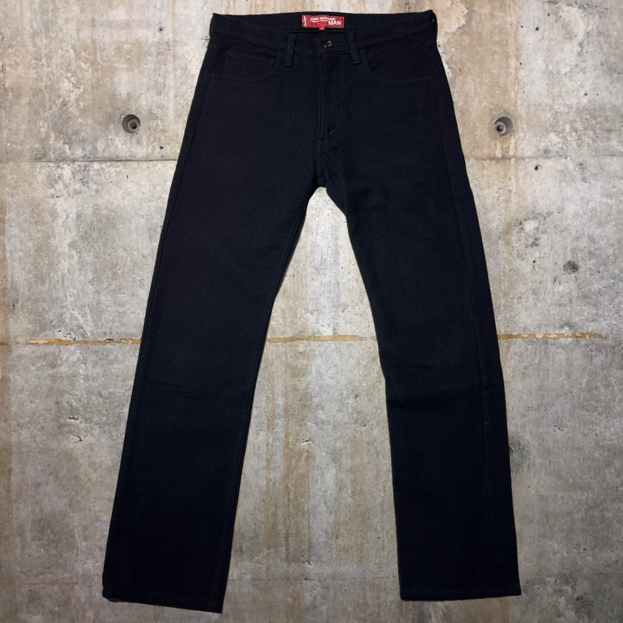COMME des GARCONS JUNYA WATANABE MAN×LEVI'S(コムデギャルソンジュンヤワタナベマン×リーバイス) 02AW college logo wool pants/カレッジペイントウールパンツ WG-P045 S ネイビー×ホワイト AD2002 JUNYA WATANABE立ち上げ最初期 豚プリント