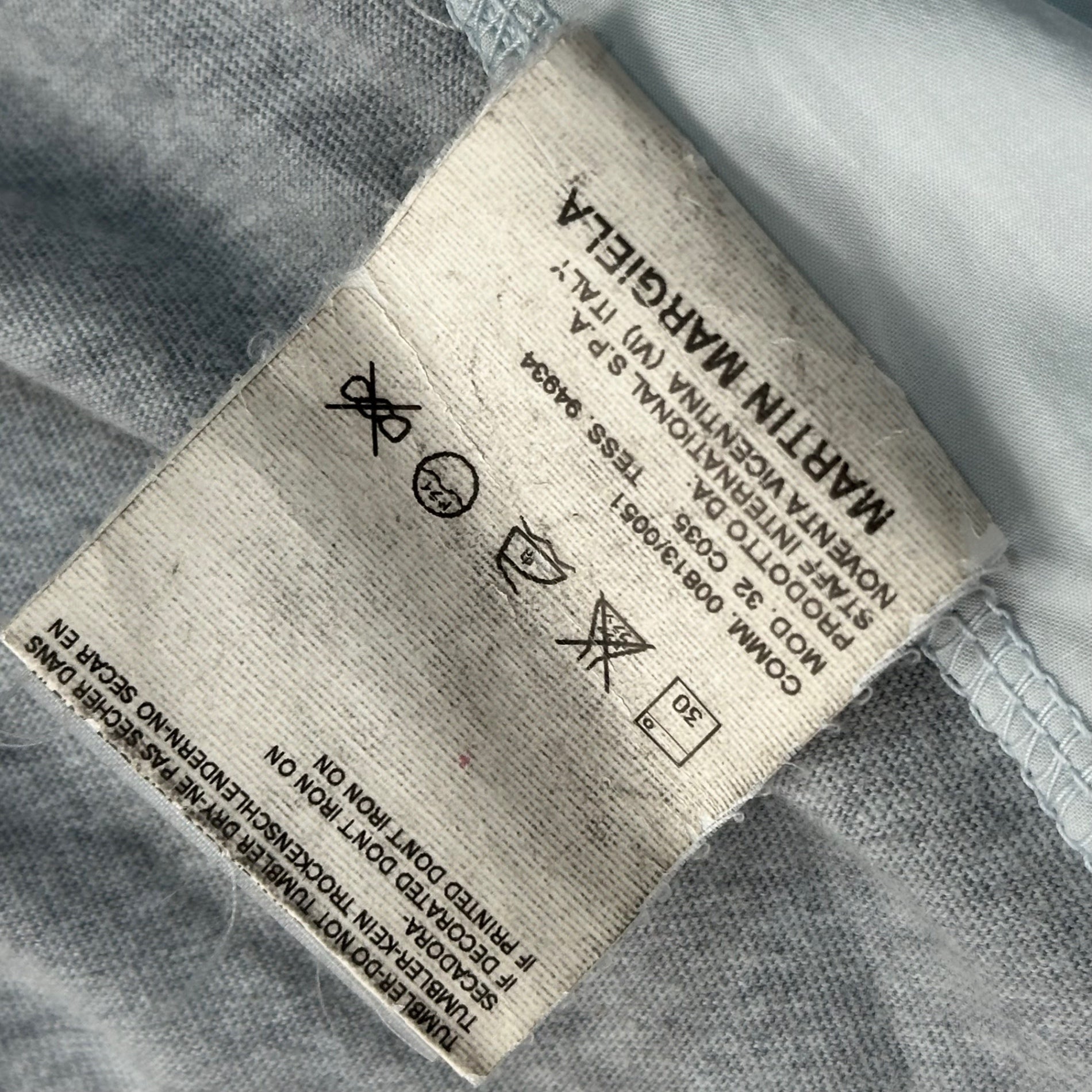 MM6 Maison Margiela × 10 corso como(エムエムシックス ×ディエチコルソコモ コムデギャルソン) Mixed-Fabric Collarless Shirt 異素材 切替 ノーカラー シャツ 32 C035 38 ライトブルー×グレー ここのえ期